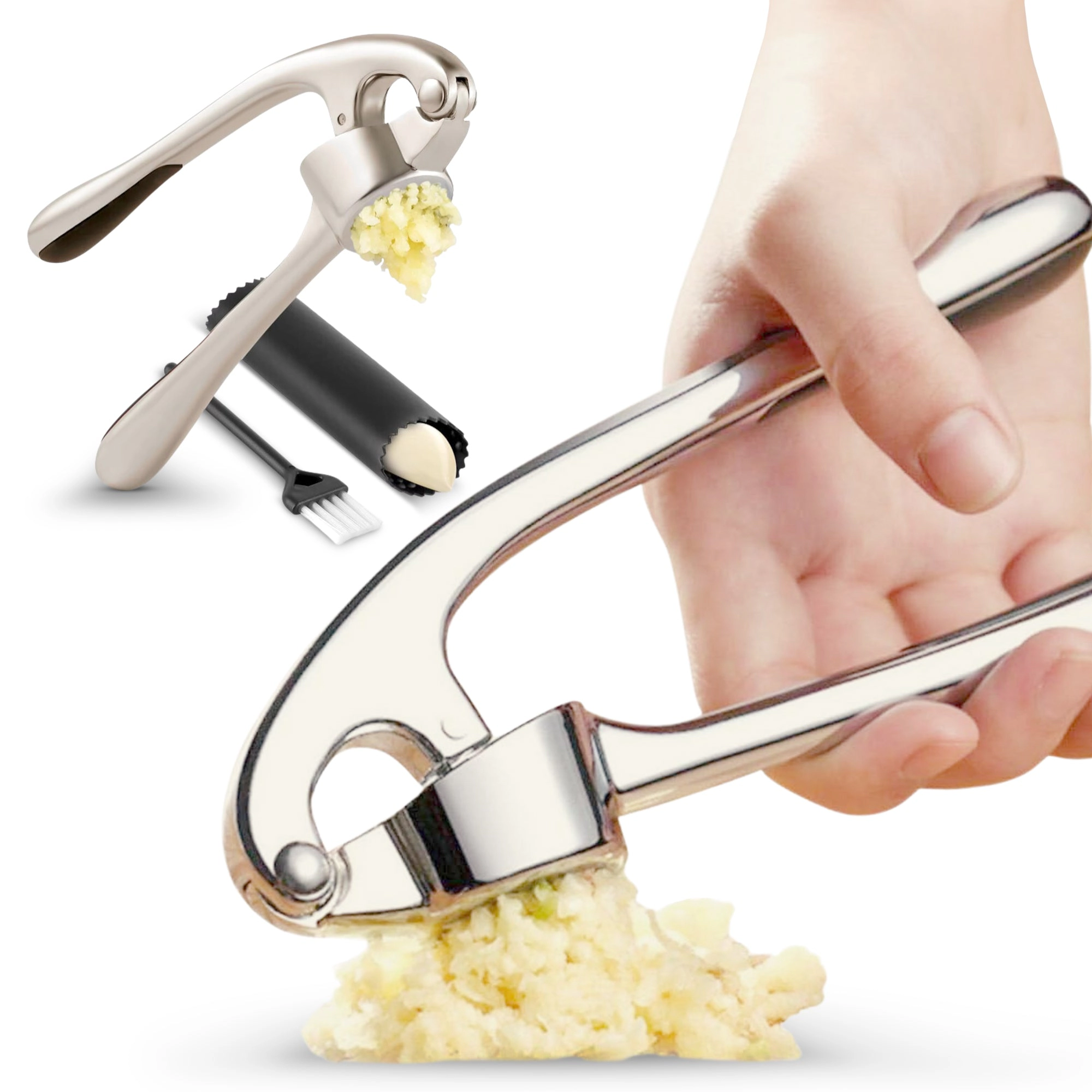 Cheer Collection Premium Stainless Steel Garlic Crusher and Press Tool
