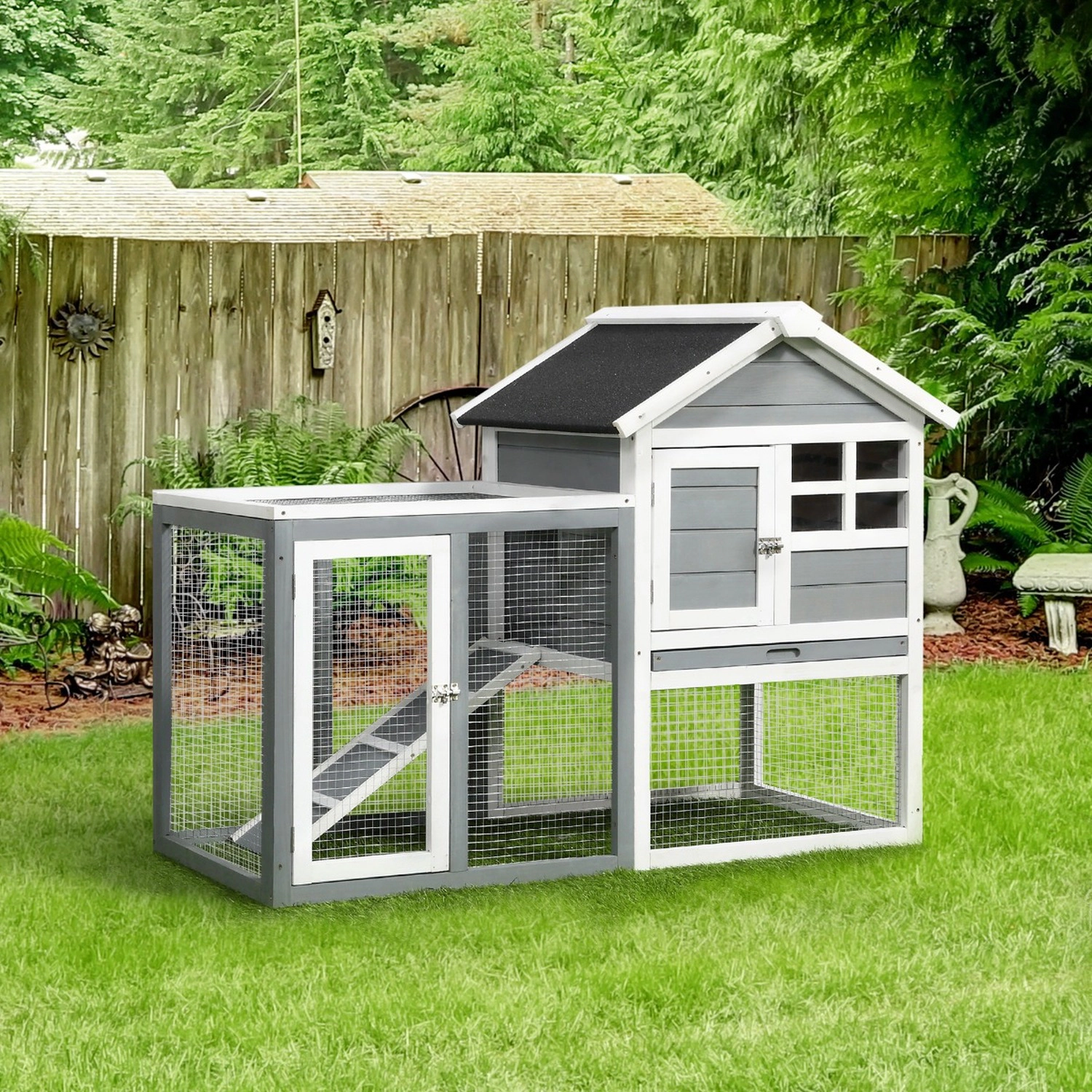 HONGGE Rabbit Wooden Hutch with Asphalt Roof Outdoor Run