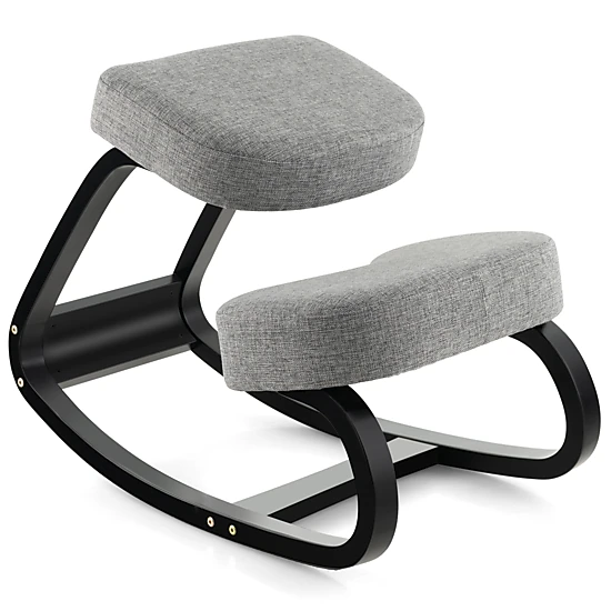 SUGIFT Backless Birch Wood Rocking Kneeling Chair with Padded Seat and Knee Support 265-lb Chair Capacity Gray