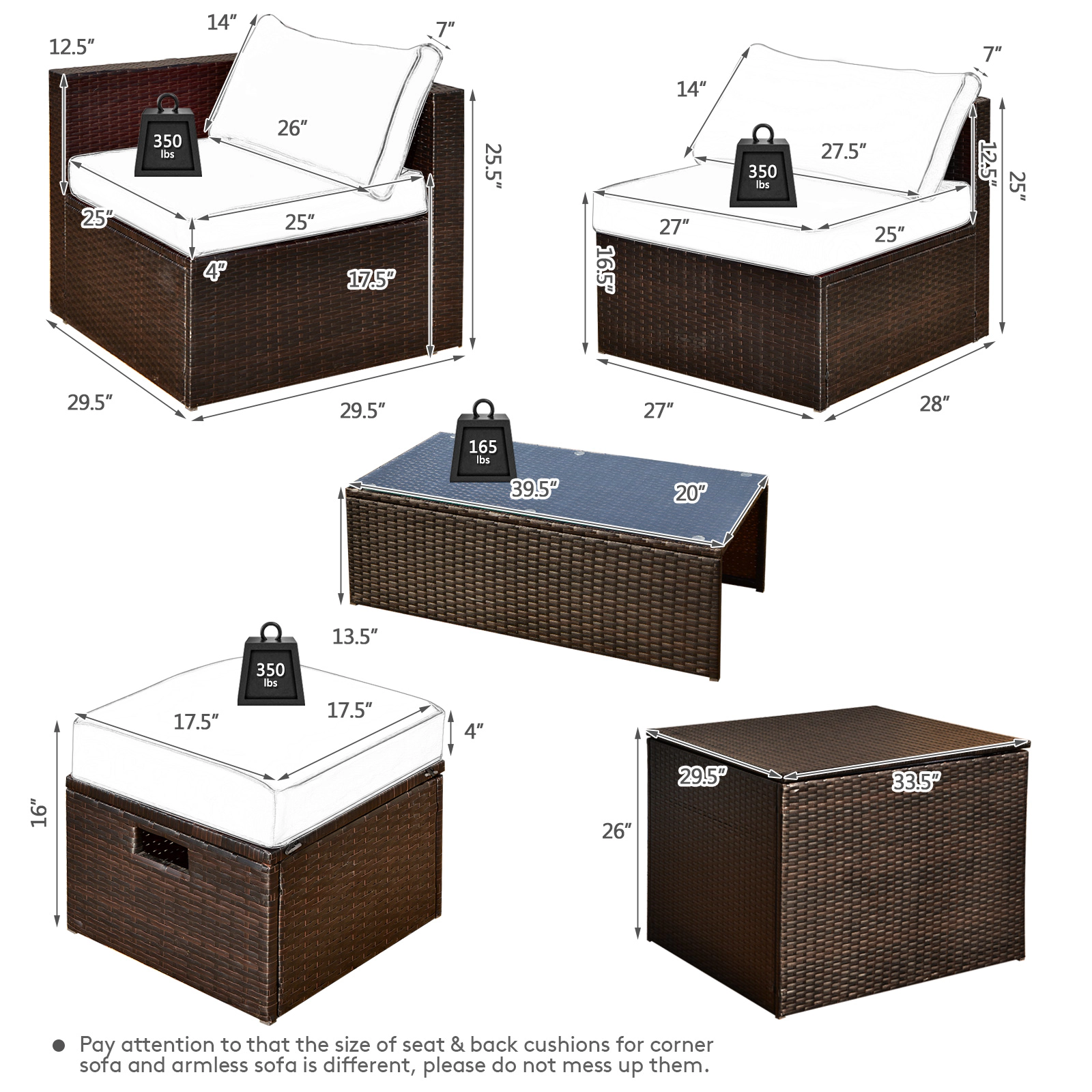 LJG 8 Pieces Patio Space-Saving Rattan Furniture Set with Storage Box and Waterproof Cover