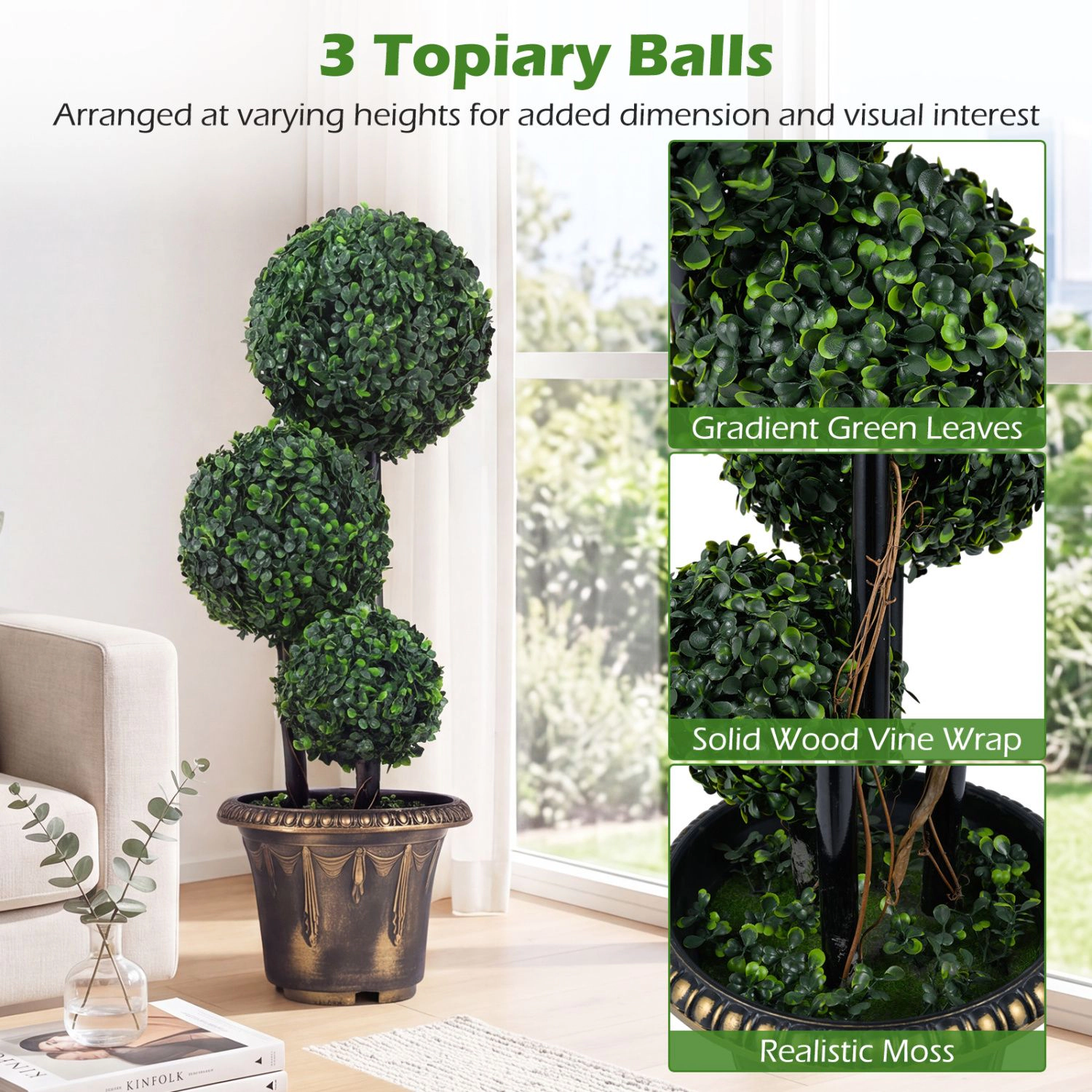 SlickBlue Triple Ball Artificial Topiary Tree with Decorative Pot