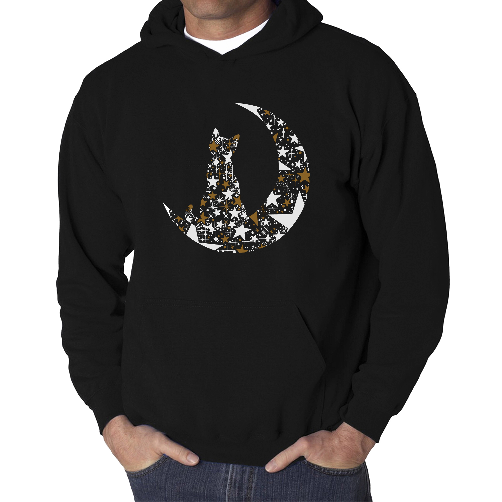 LA Pop Art Cat Sitting On Moon - Men's Word Hooded Sweatshirt