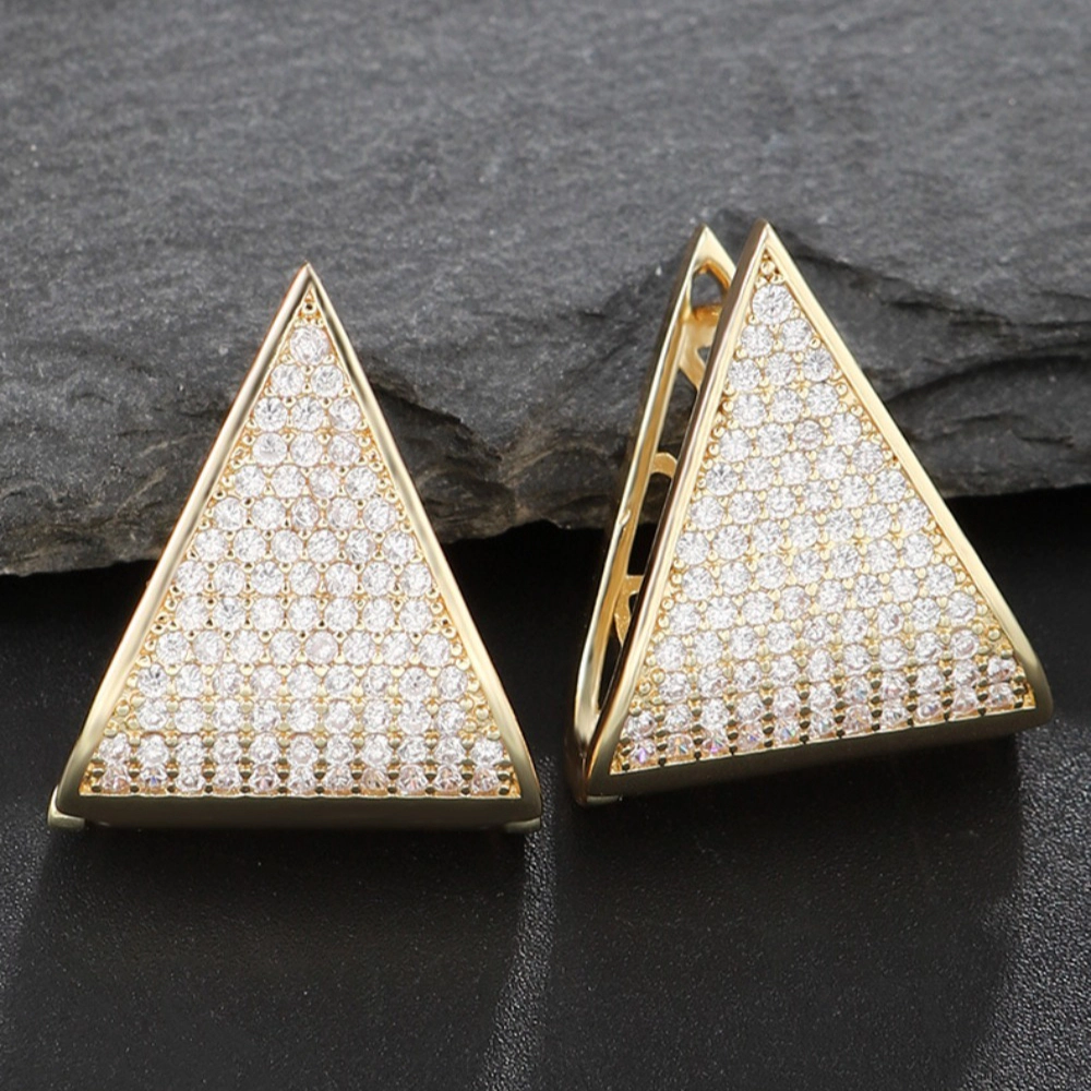 Women Gold Plated Paved Cubic Zirconia Triangle Huggie Earring