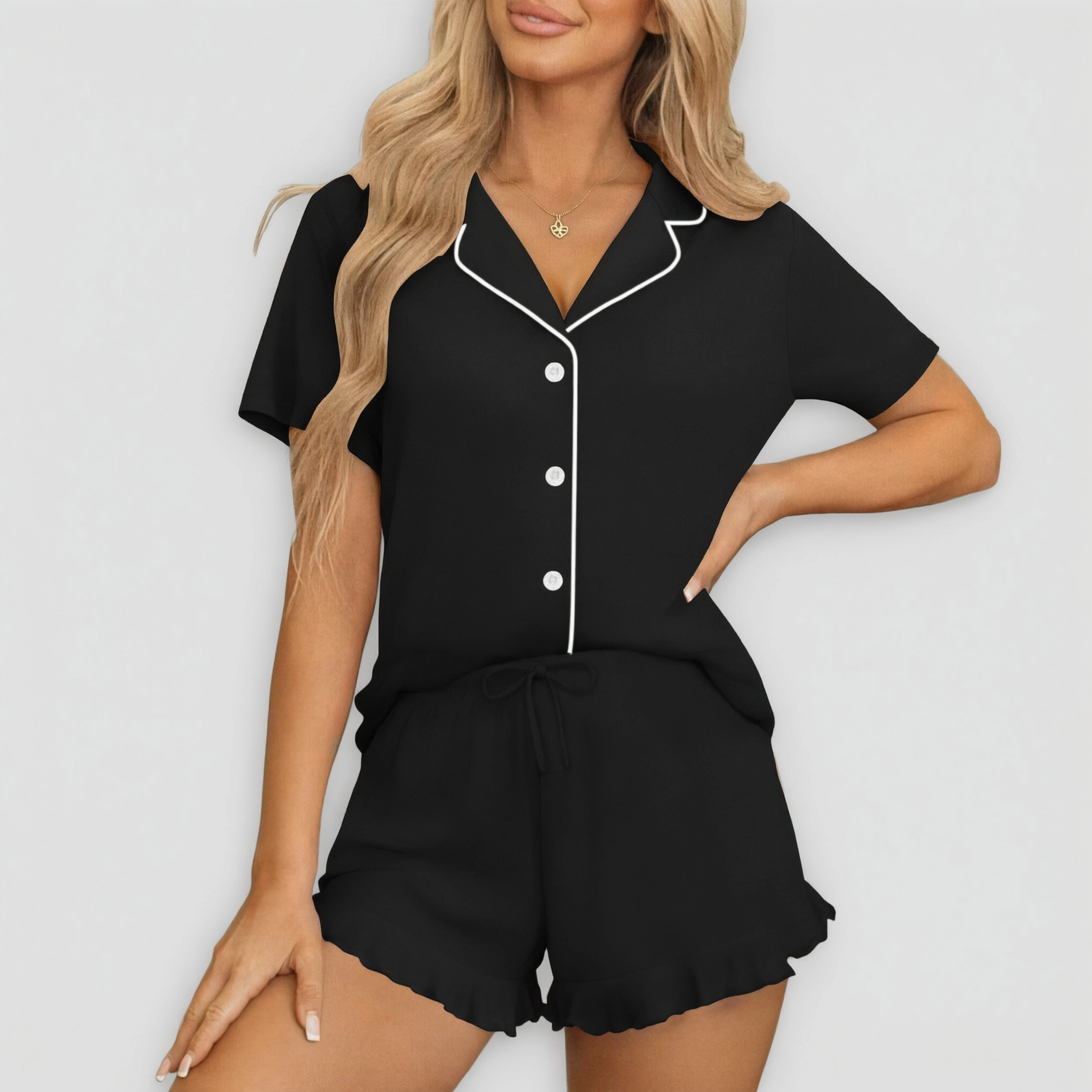 Ekouaer Womens Pajama Sets Button Down Short Sleeve Top and Shorts Cute Pjs Sleepwear