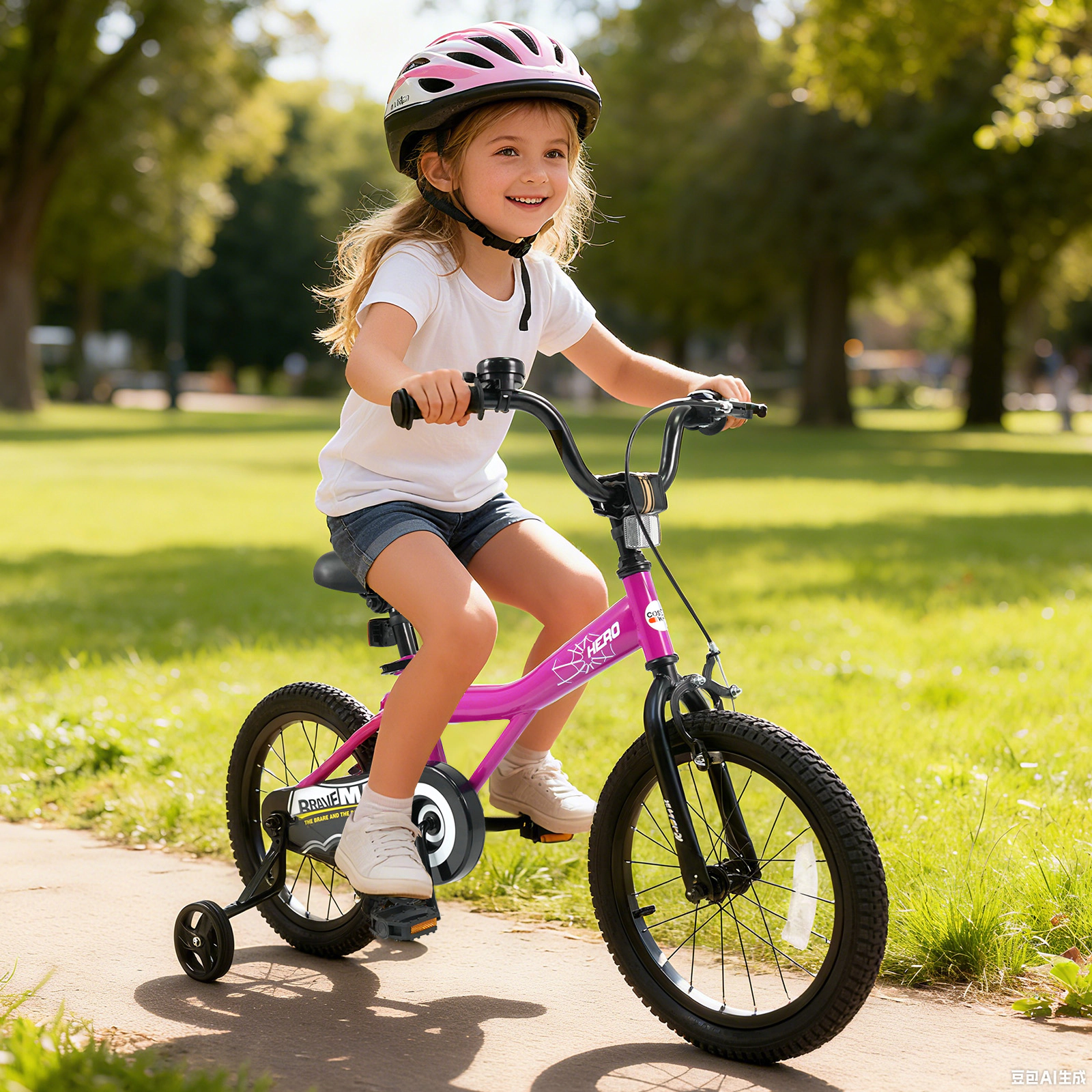 LJG Kids Bike with Removable Training Wheels Pink-Brave Hero