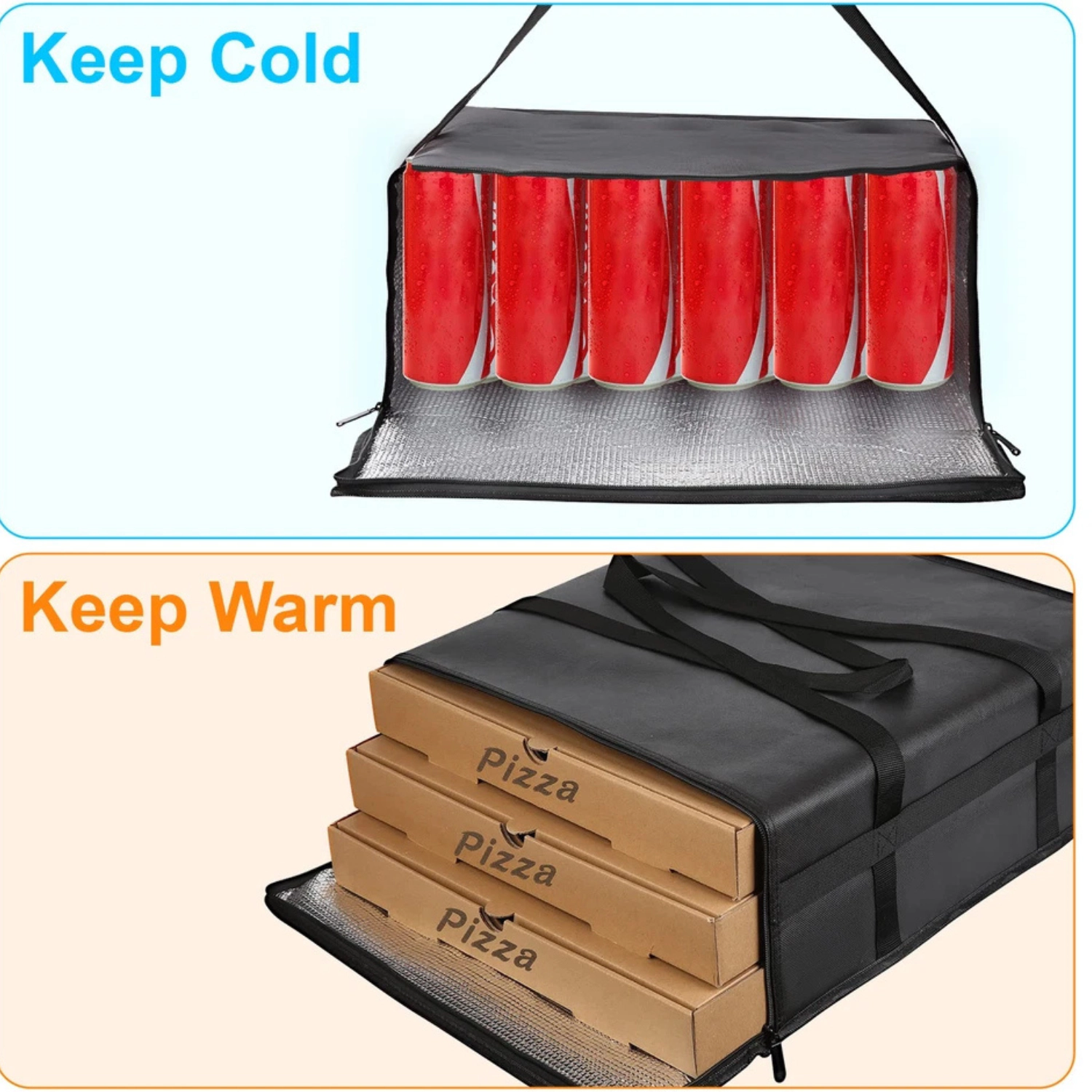 SS Design Large Insulated Pizza Delivery Bag 20x20x8 Thermal Hot Cold Food Carrier