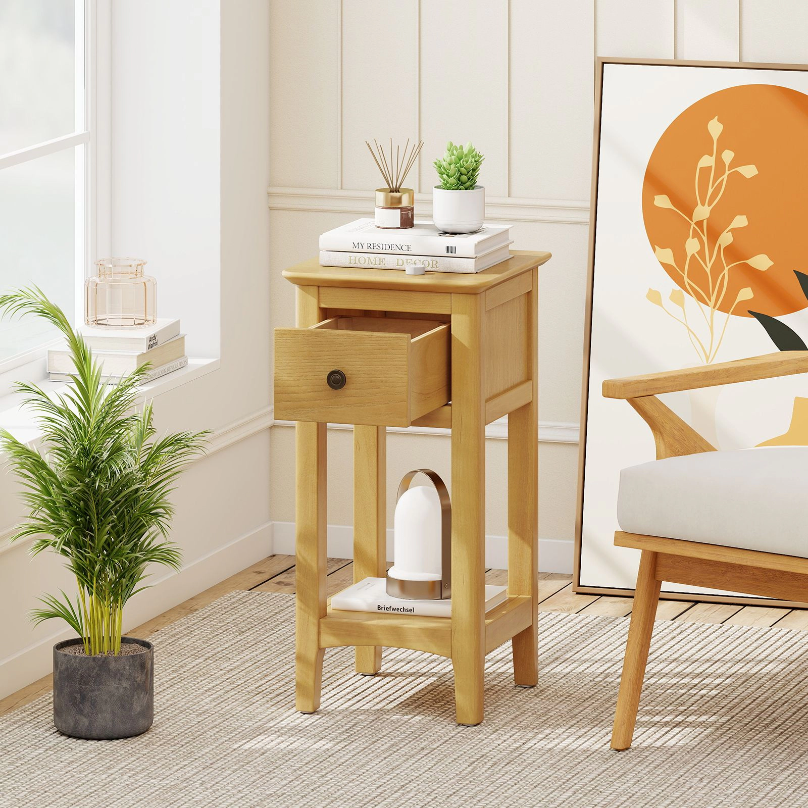 SlickBlue 3-Tier Wooden Nightstand with Drawer and Shelves