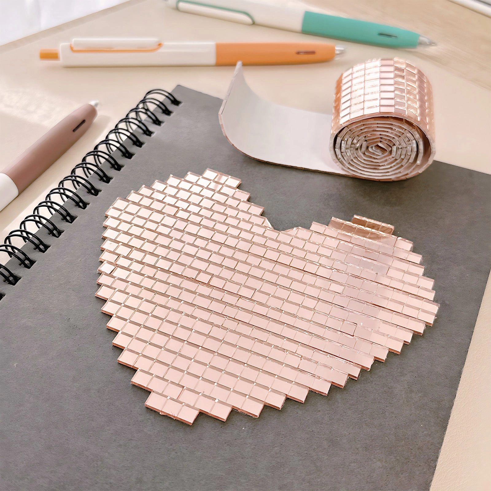 Wrapables 5mm x 5mm Self Adhesive Mosaic Glass Mirror Tile Stickers, 1592pcs for Arts and Crafts, Decoration, Rose Gold