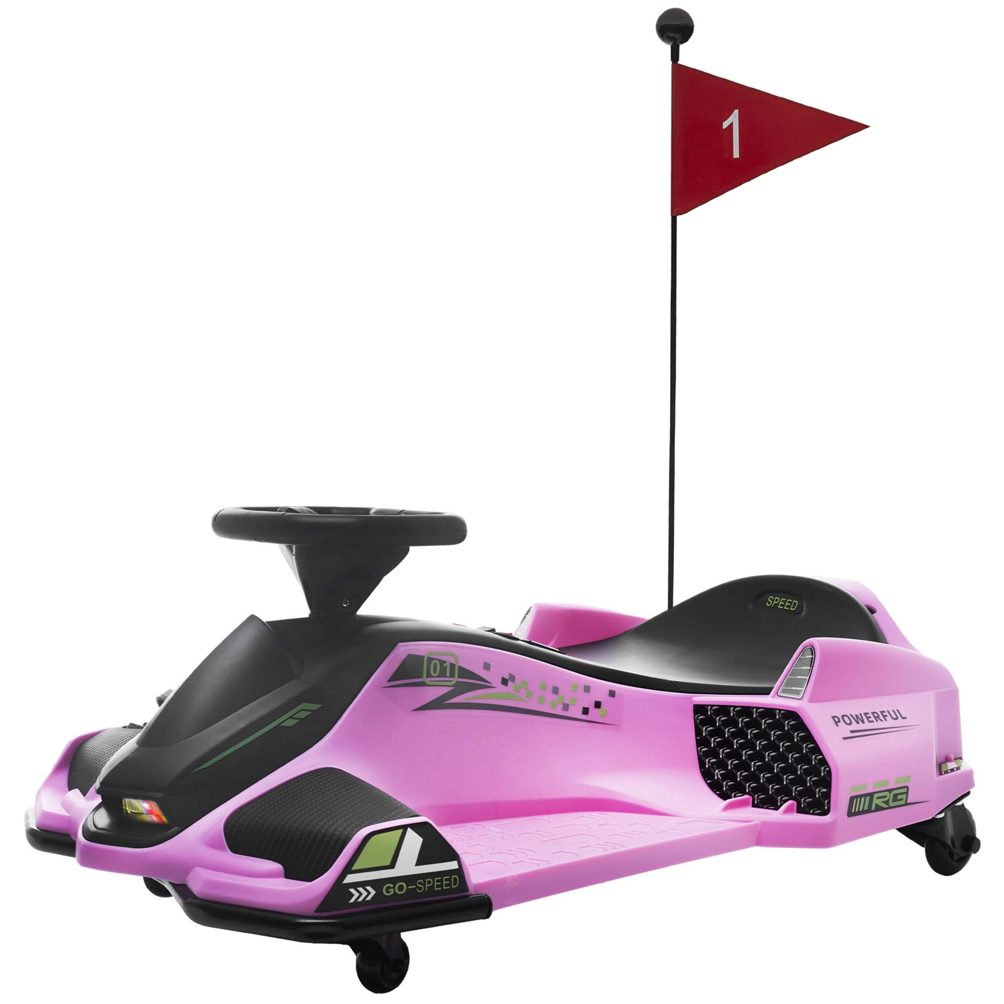 HONGGE Kids Electric Drift Go Kart 12V with Lights & Music, Adjustable Speed up to 5 MPH, Ages 8-12, Pink