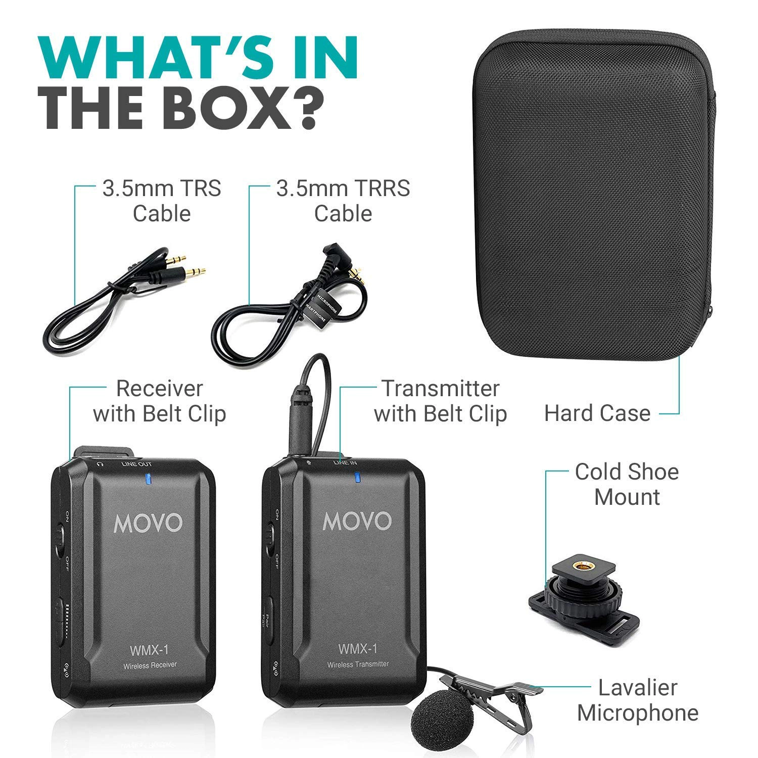 Movo WMX-1 2.4GHz Wireless Lavalier Microphone System Compatible with DSLR Cameras, Camcorders, iPhone, Android