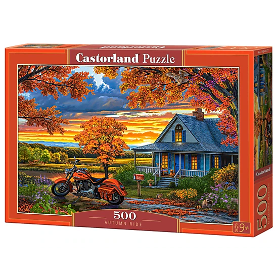 CASTORLAND 500 Piece Jigsaw Puzzles, Autumn Ride, Motorcycle and a sky ablaze with sunset colors, Americana, B-54077