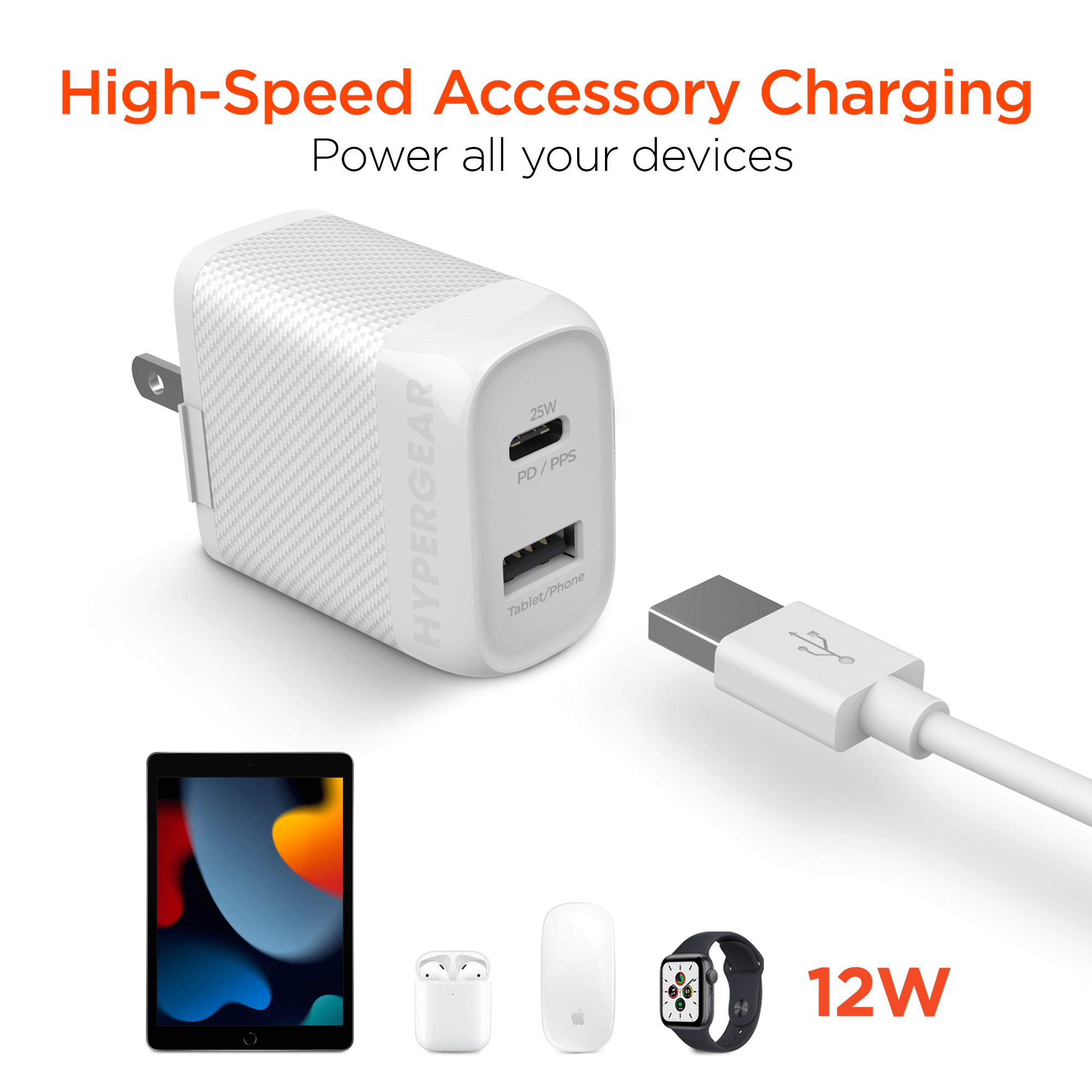 HyperGear SpeedBoost 25W USB-C PD + 12W USB Fast Wall Charger with PPS