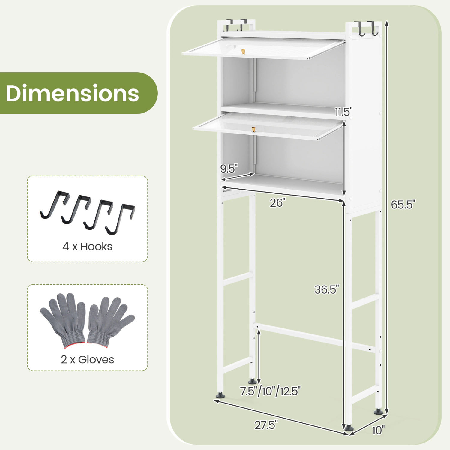 SUGIFT Over the Toilet Storage Cabinet Bathroom Organizer with 2 Flip-Up Doors 4 Hooks and Anti-Tip Kits