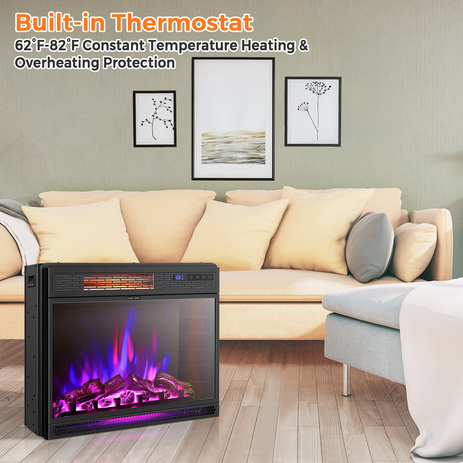 SlickBlue Black Electric Fireplace Heater with 3 Flame Colors, Timer Function