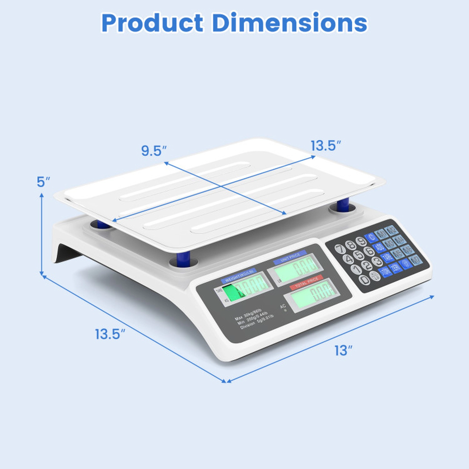 SUGIFT Silver Price Computing Food Scale with Dual Backlit Displays 13-in W 13.5-in D 5-in H 66-lb Scale Capacity