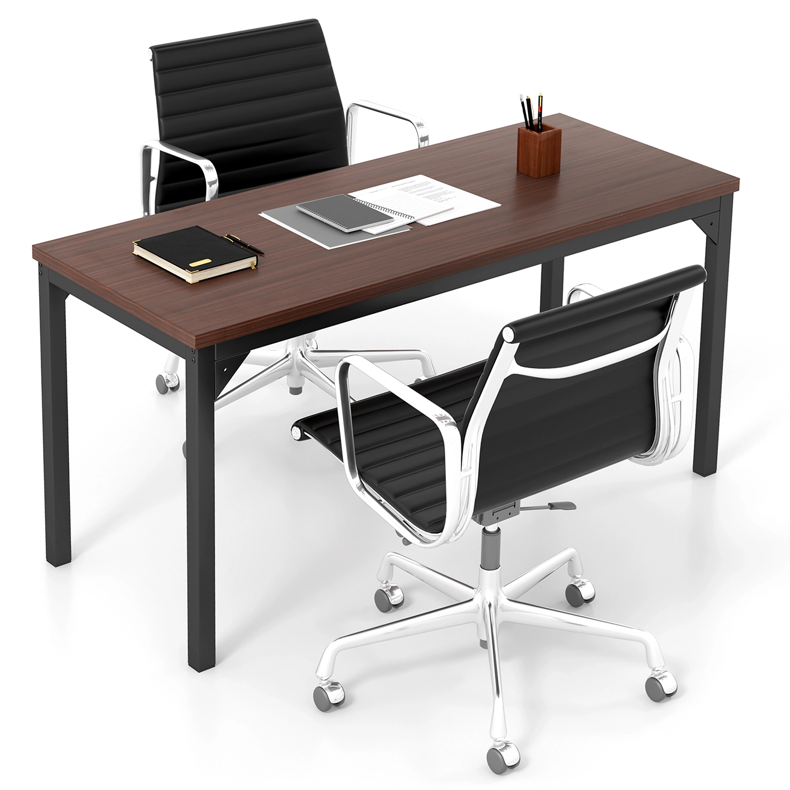 SUGIFT Heavy Duty Metal Frame Mahogany 55 Inch Conference Table Meeting Room Desk