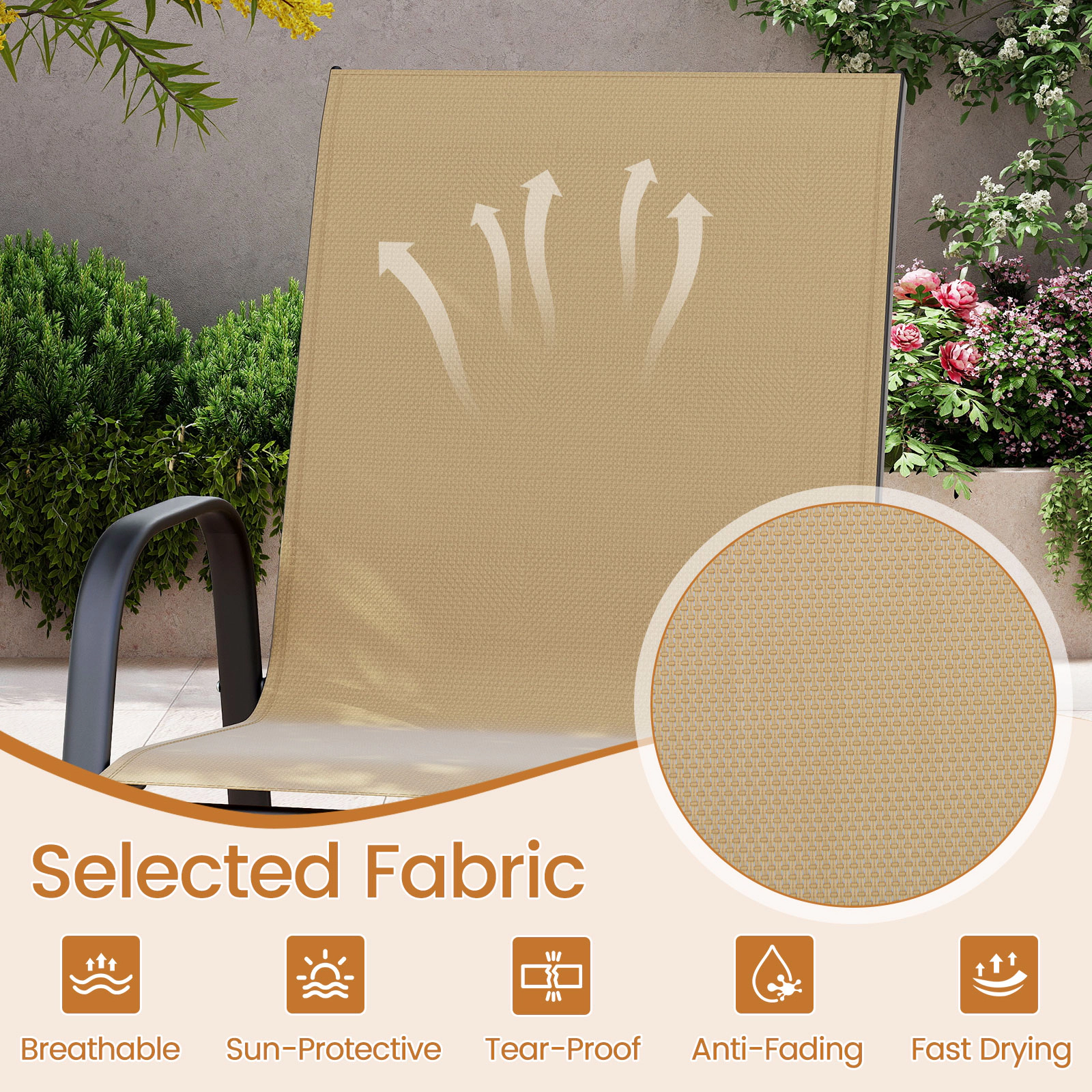 SUGIFT Outdoor Fabric Bar Height Stool Set of 2 with Armrests 29-in Seat Height 330-lb Capacity Beige Bar Set