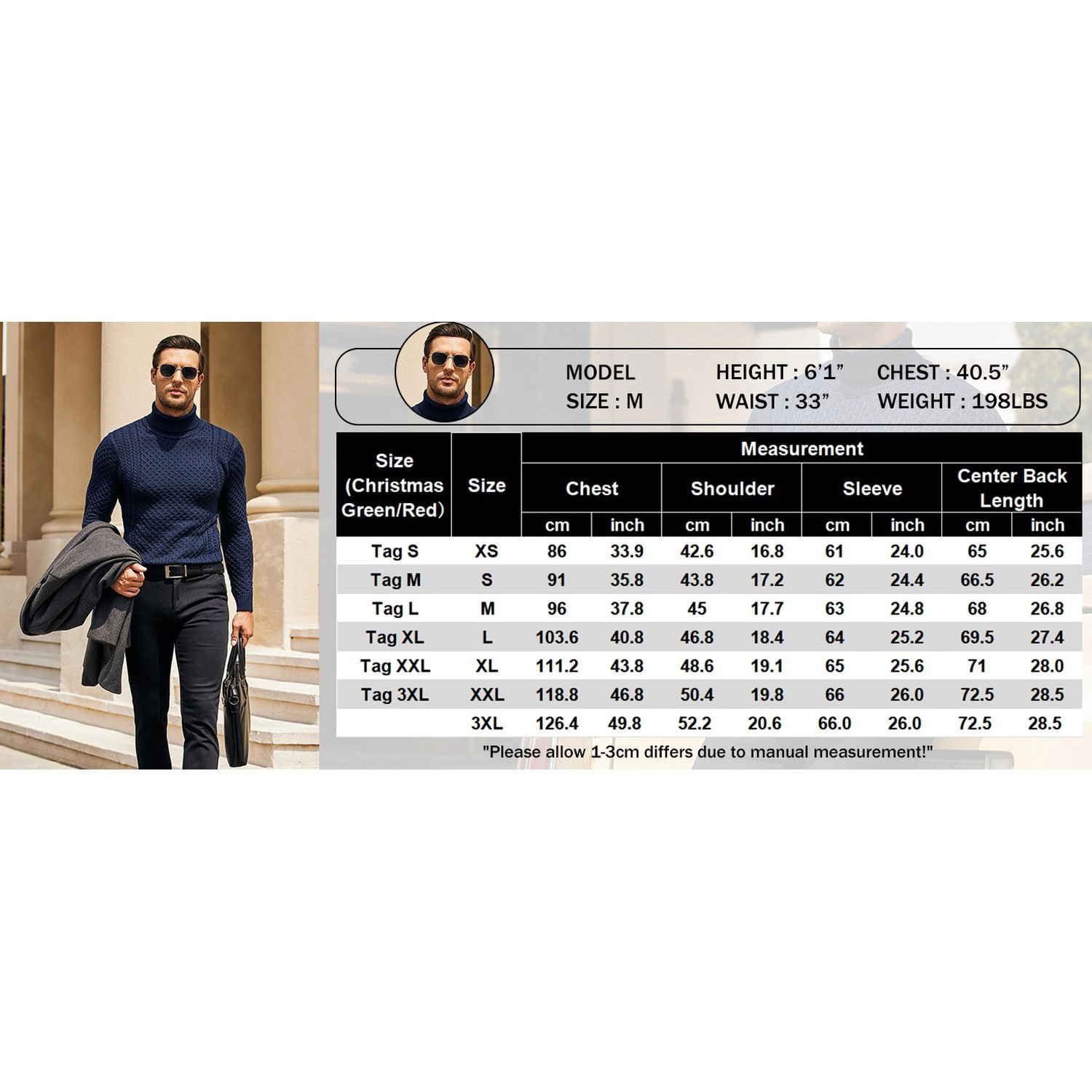 COOFANDY Mens Cozy Long Sleeve Sweater Fall Turtleneck Cable Knit Casual Pullover