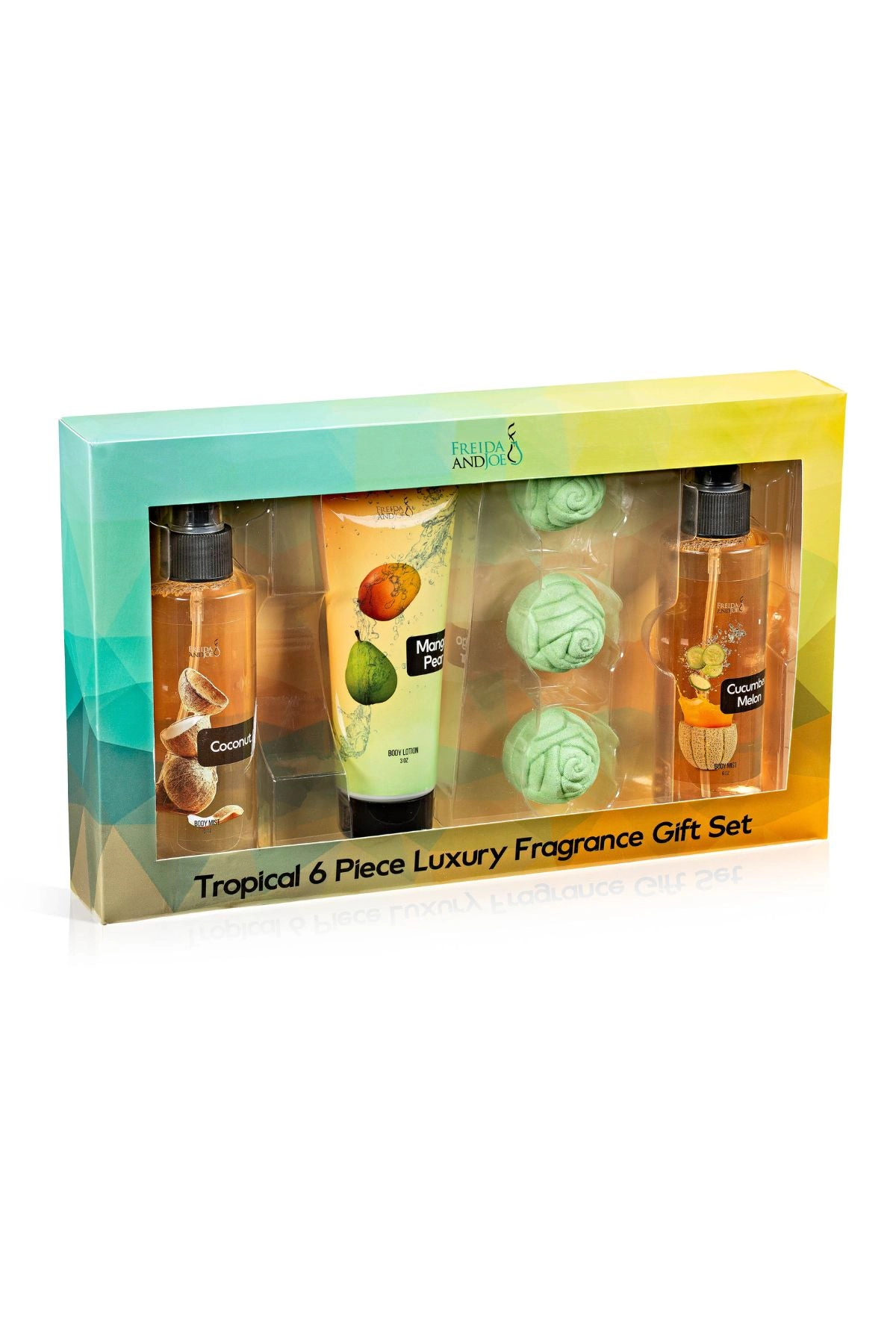 Freida and Joe Women Tropical Coconut, Cucumber, Mango Pear Body Splash With Fizzers Set