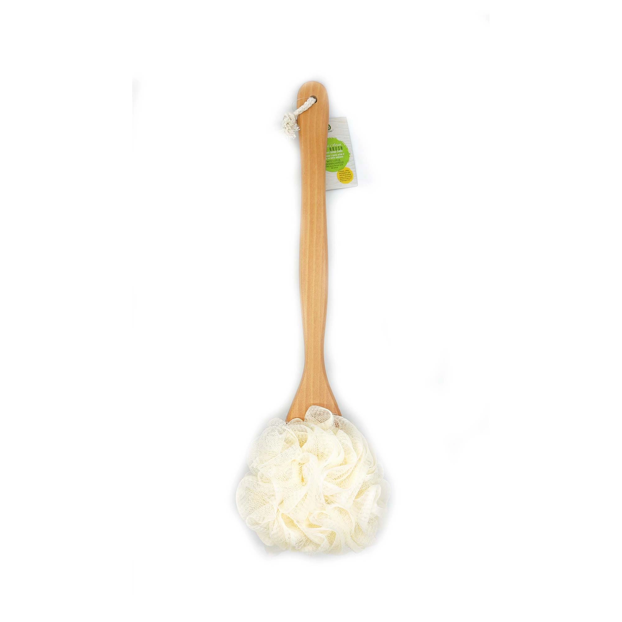 Pursonic Unisex Eco-Friendly Dual Action Exfoliating Body Brush & Mesh Sponge with Lotus Wooden Handle