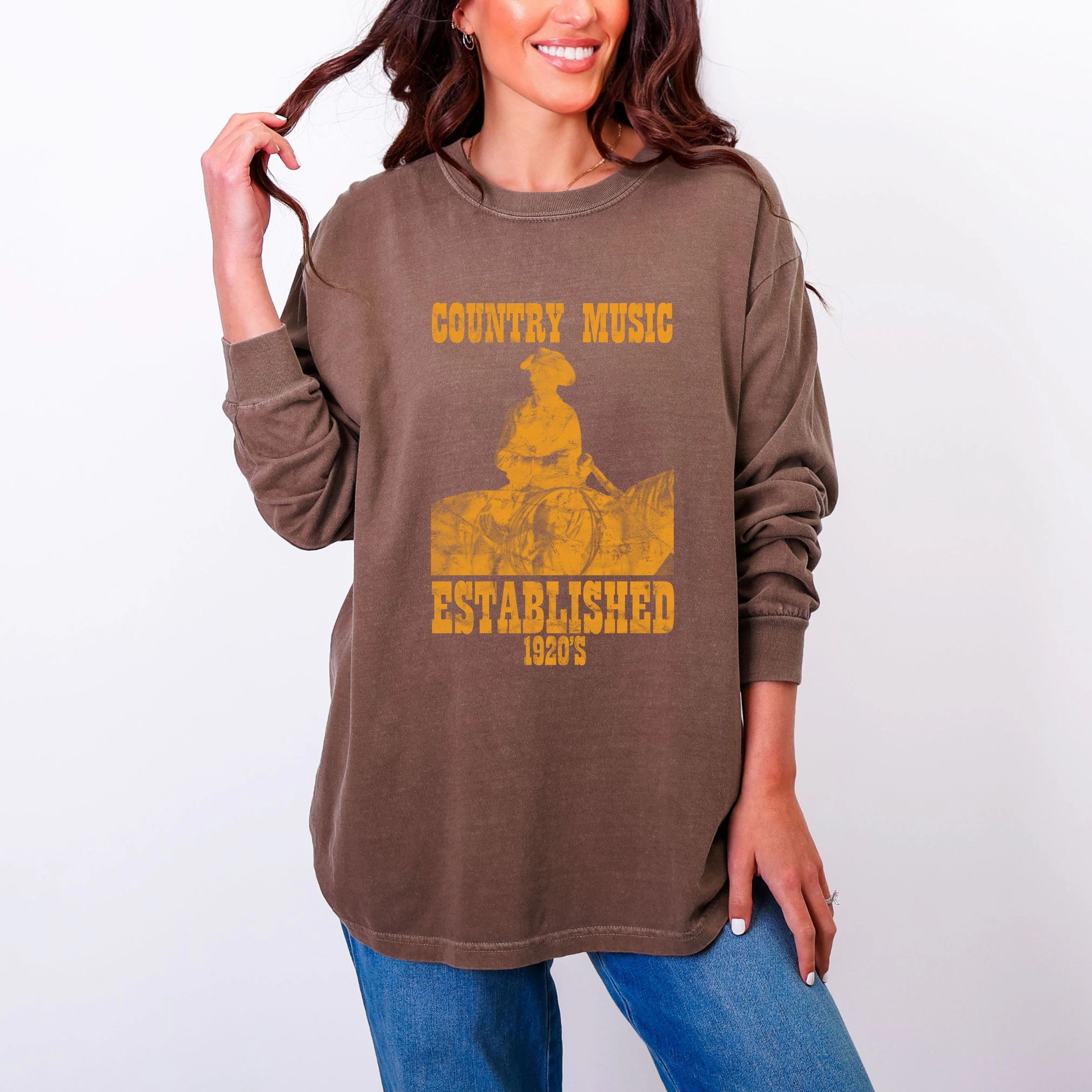 Simply Sage Market - Women's Garment Dyed Long Sleeve Graphic T-Shirt Country Music EST 1920s