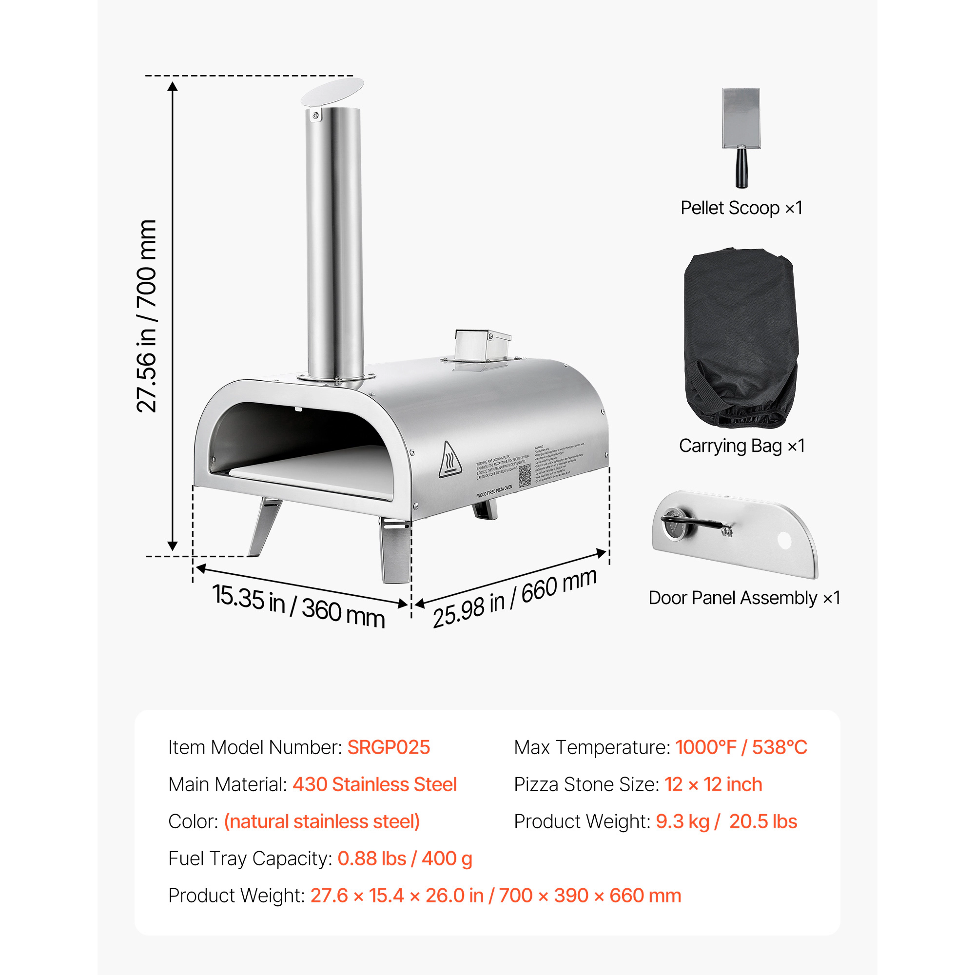 HONGGE Pizza Oven Outdoor Pellet with Thermometer Wood Pizza-Maker for Backyard Camping