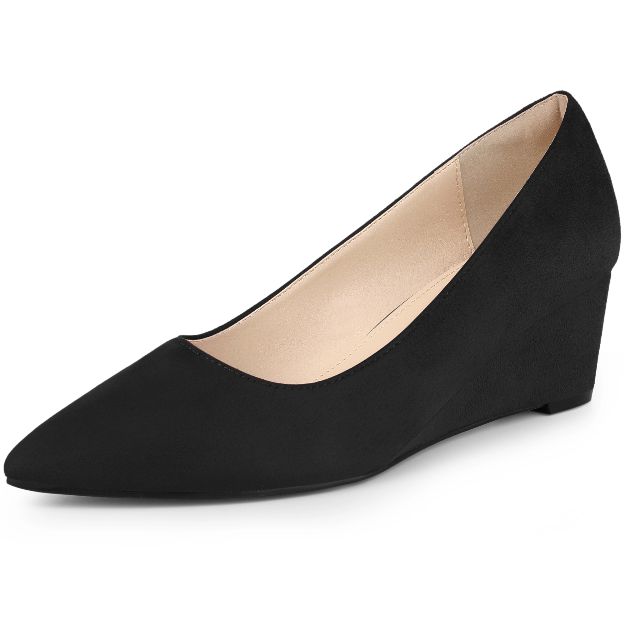 BLISSFUL STEP Women Pointy Toe Slip on Wedges Heels Pumps