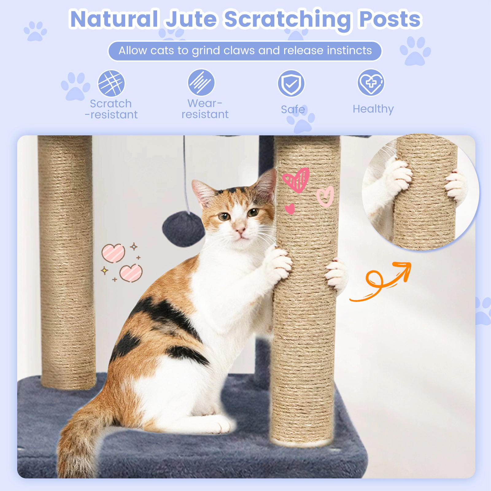 SUGIFT 64-in Dark Grey Cat Tree Tower with 2 Large Condos 5 Climbing Levels and Wall Anchor for Cats