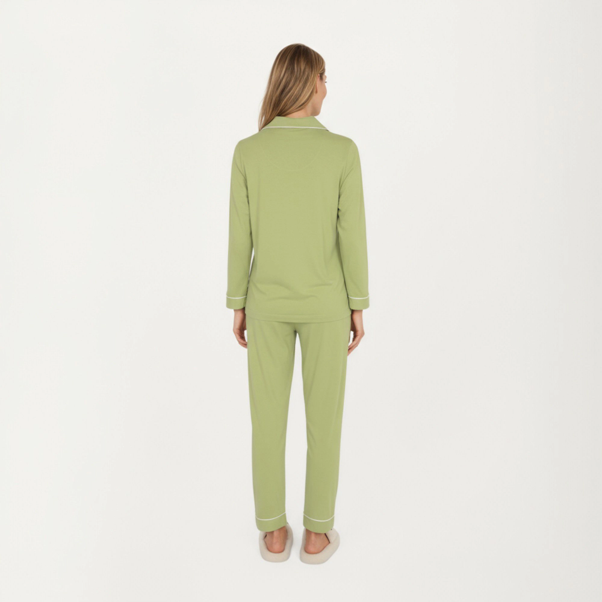 Anna-Kaci Women's 2-Piece Long Sleeve Button Front Top and Matching Relaxed Fit Pants Pajama Set with Contrast Piping
