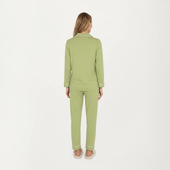 Anna-Kaci Women's 2-Piece Long Sleeve Button Front Top and Matching Relaxed Fit Pants Pajama Set with Contrast Piping