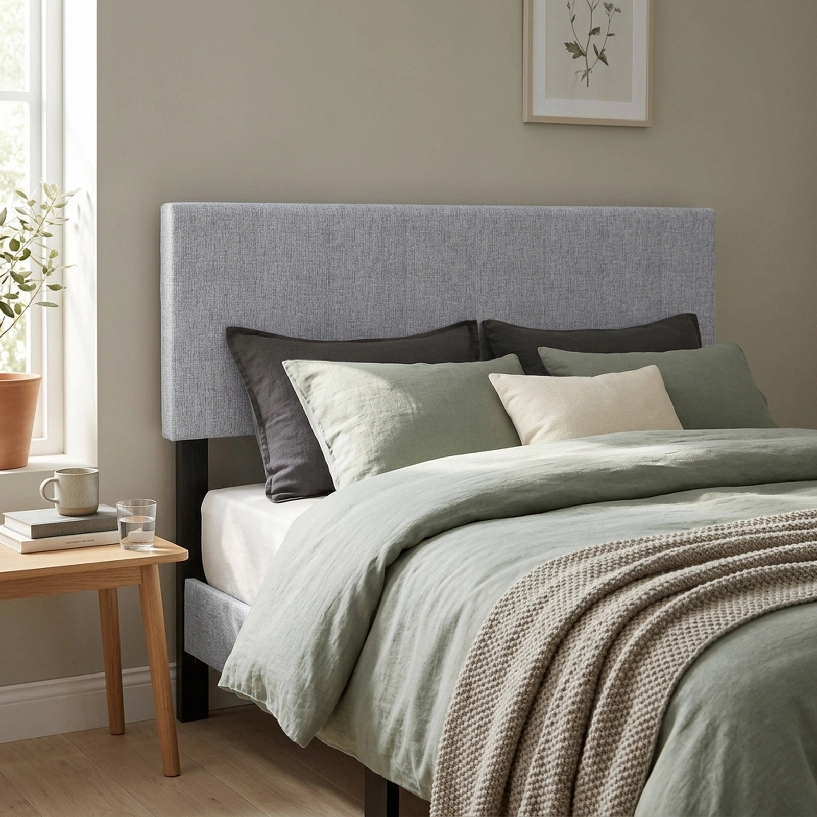 SUGIFT Quilted Grid Upholstered Headboard for Full and Queen Beds, Gray