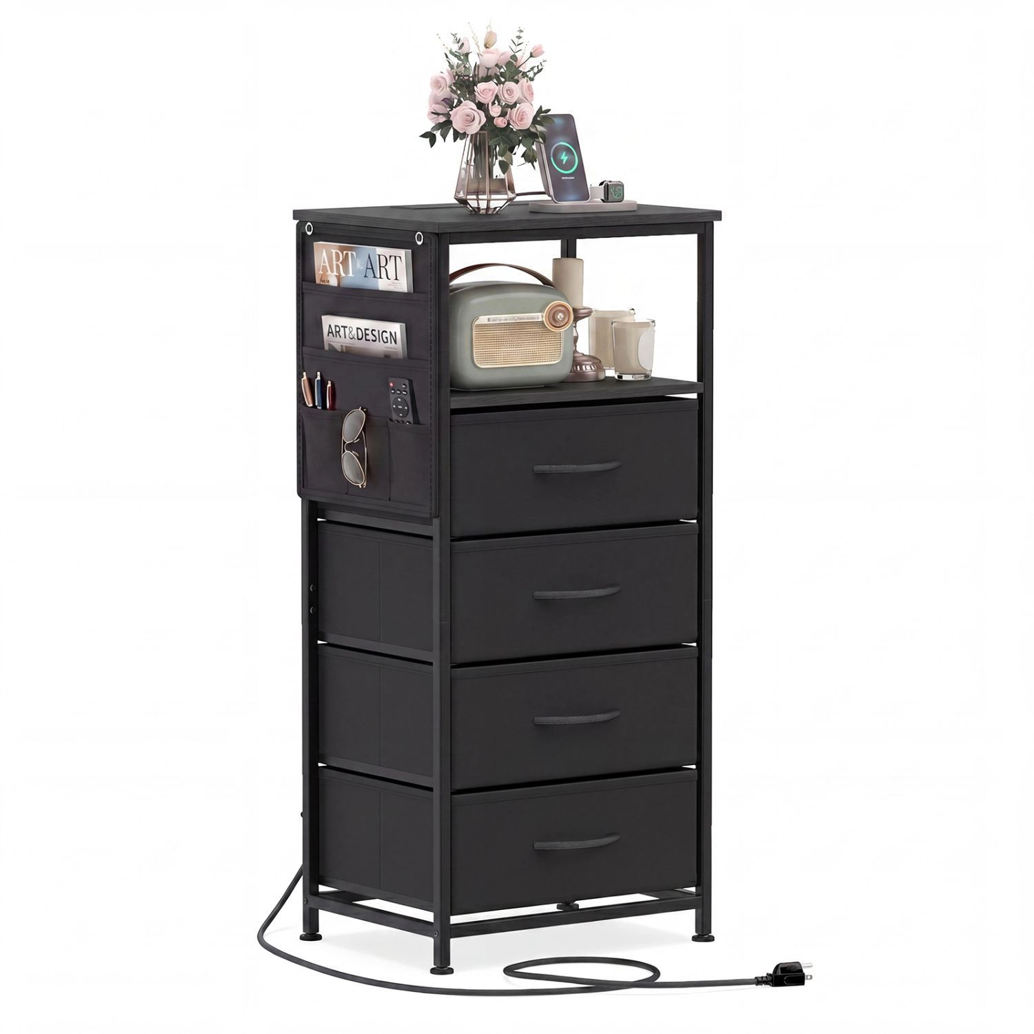 SlickBlue Storage Cabinet with Charging Station, Drawers & Side Pocket