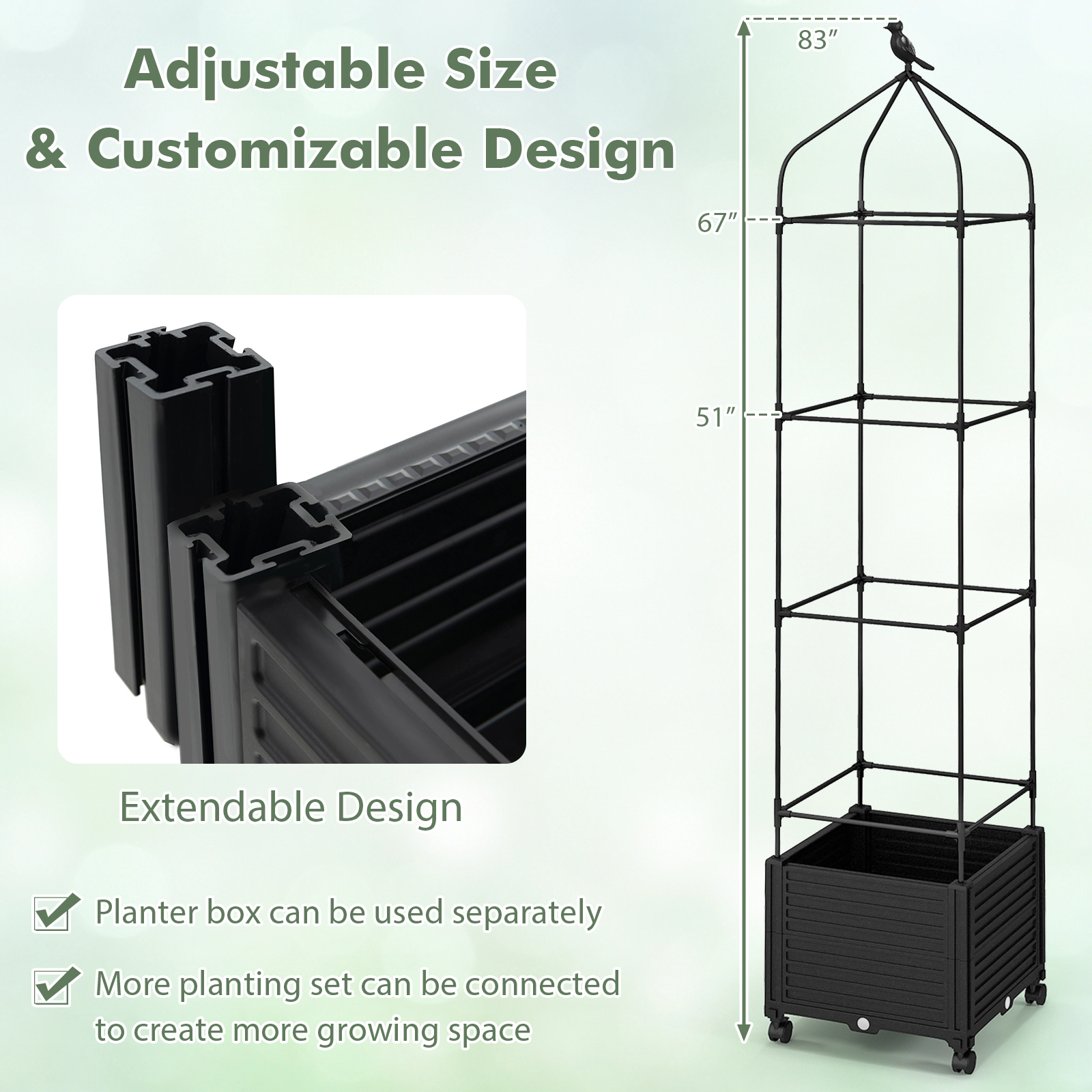 SUGIFT Black Poly Wood Raised Garden Bed with Bottom Storage Shelf 34-in W 18-in D 29-in H 110-lb Box Capacity