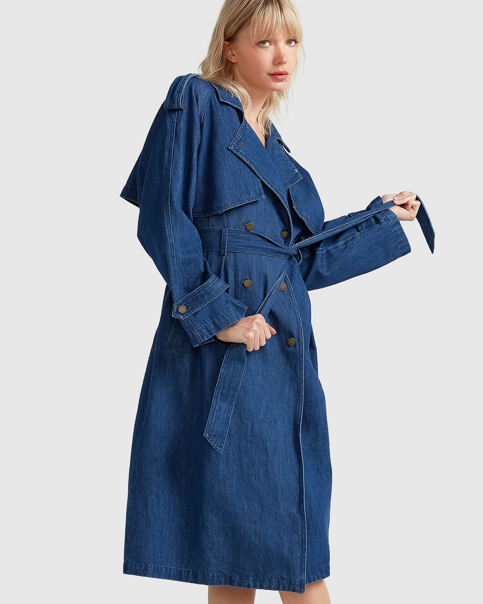Belle & Bloom Womens Wild Skies Denim Trench