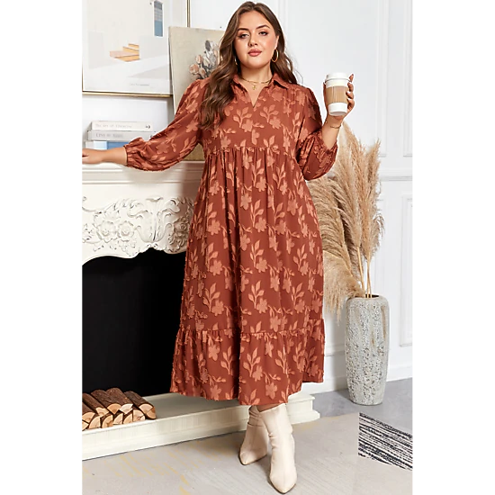 Threaded Pear Women's Mallory 4 Sleeve Long PLUS Dress