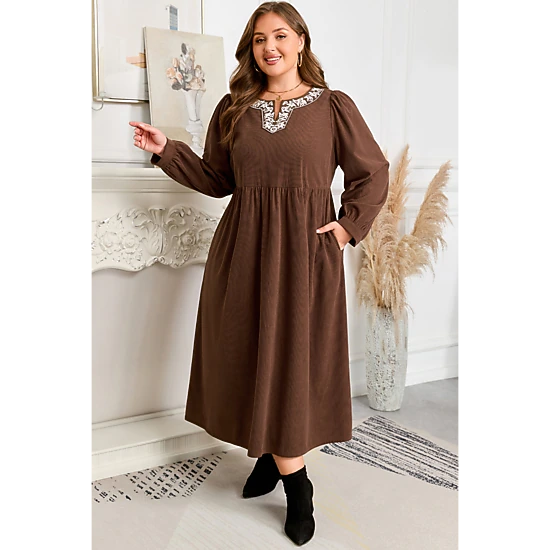 Threaded Pear Women's Hallie High Waist Midi PLUS Dress