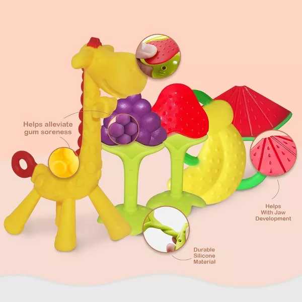 Sperric Baby Teething Toys for Newborn 5-Pack Freezer Safe BPA Free Infant &Toddler Silicone Teethers Soothe Babies Gums