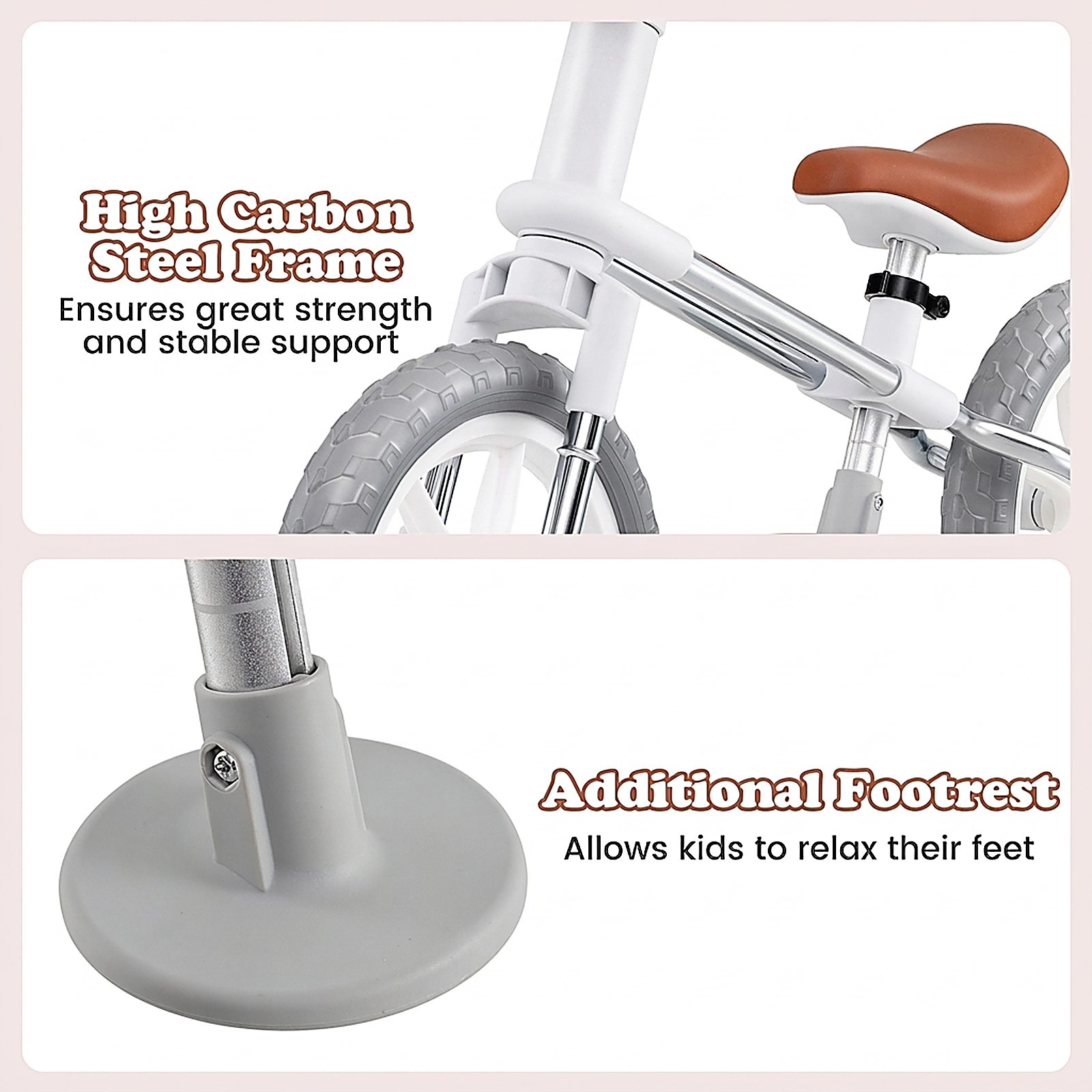 SUGIFT Kids White 12-in Balance Bike with Rotatable Handlebar and Footrest 14.5-in Seat H 66-lb Rider Capacity