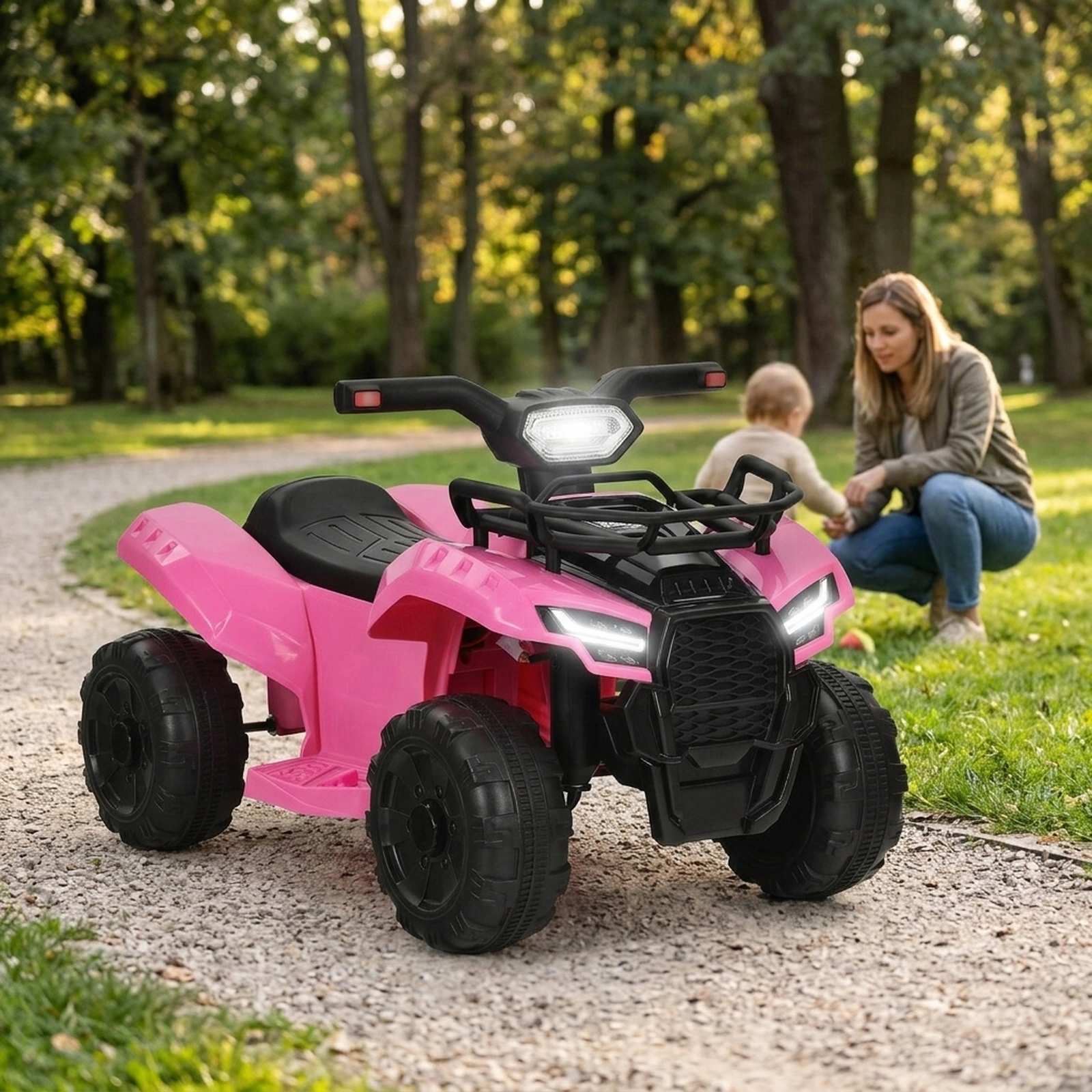 6V Toddler ATV Quad Ride On Car with Front Storage Box LED Lights and MP3 Music 18-36 Months Pink Kids Four Wheeler