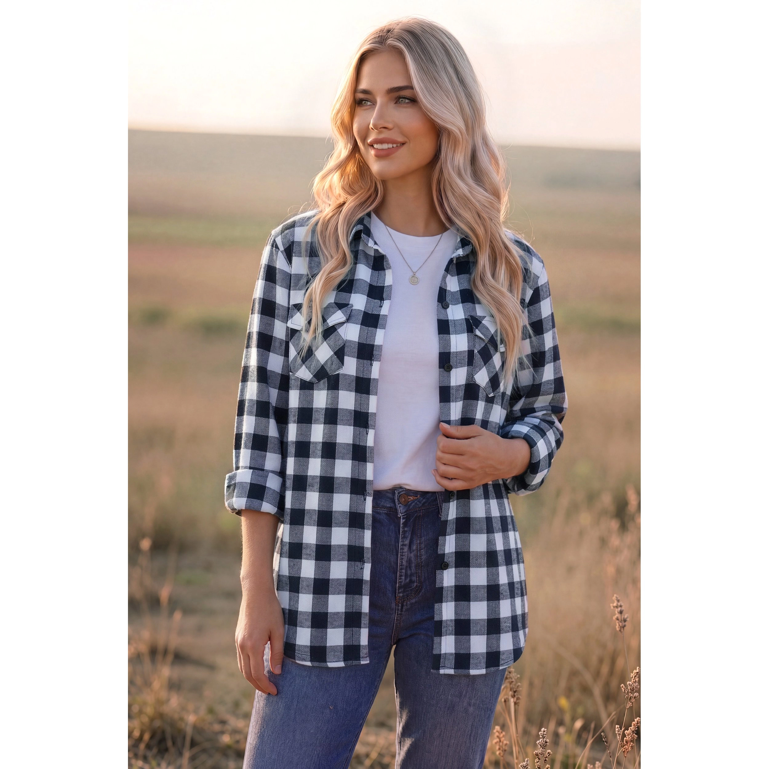 Zeagoo Womens Flannel Shirts Long/Roll Up Sleeve Collared Button Down Plaid Shirt Casual Work Tops