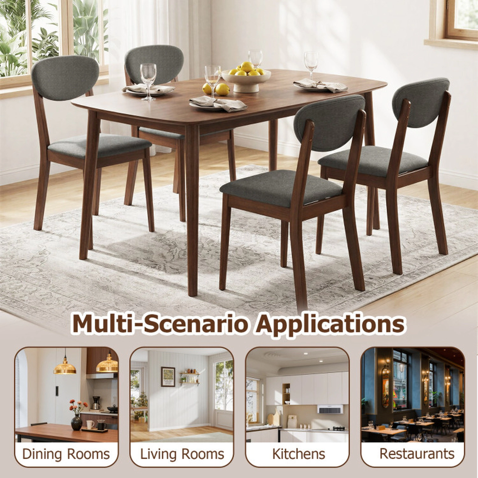 SUGIFT Wide Padded Seat Wooden Dining Chairs Set of 4 330-lb Capacity 18.5-in Seat Height Coffee and Gray