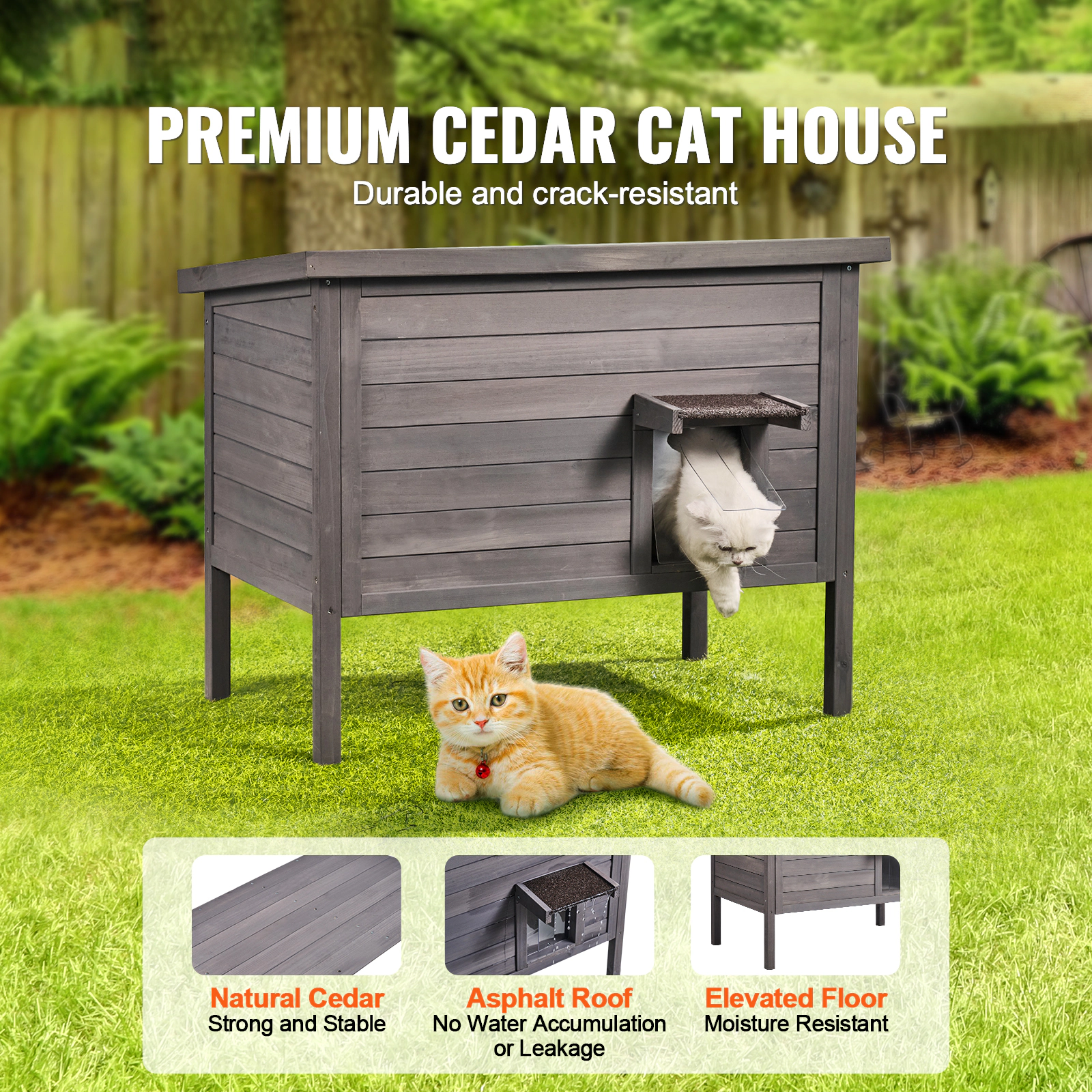 HONGGE Outdoor Cat House Weatherproof Feral Cat Shelter for Multiple Cats Outdoor Wooden Cat Rabbit House with