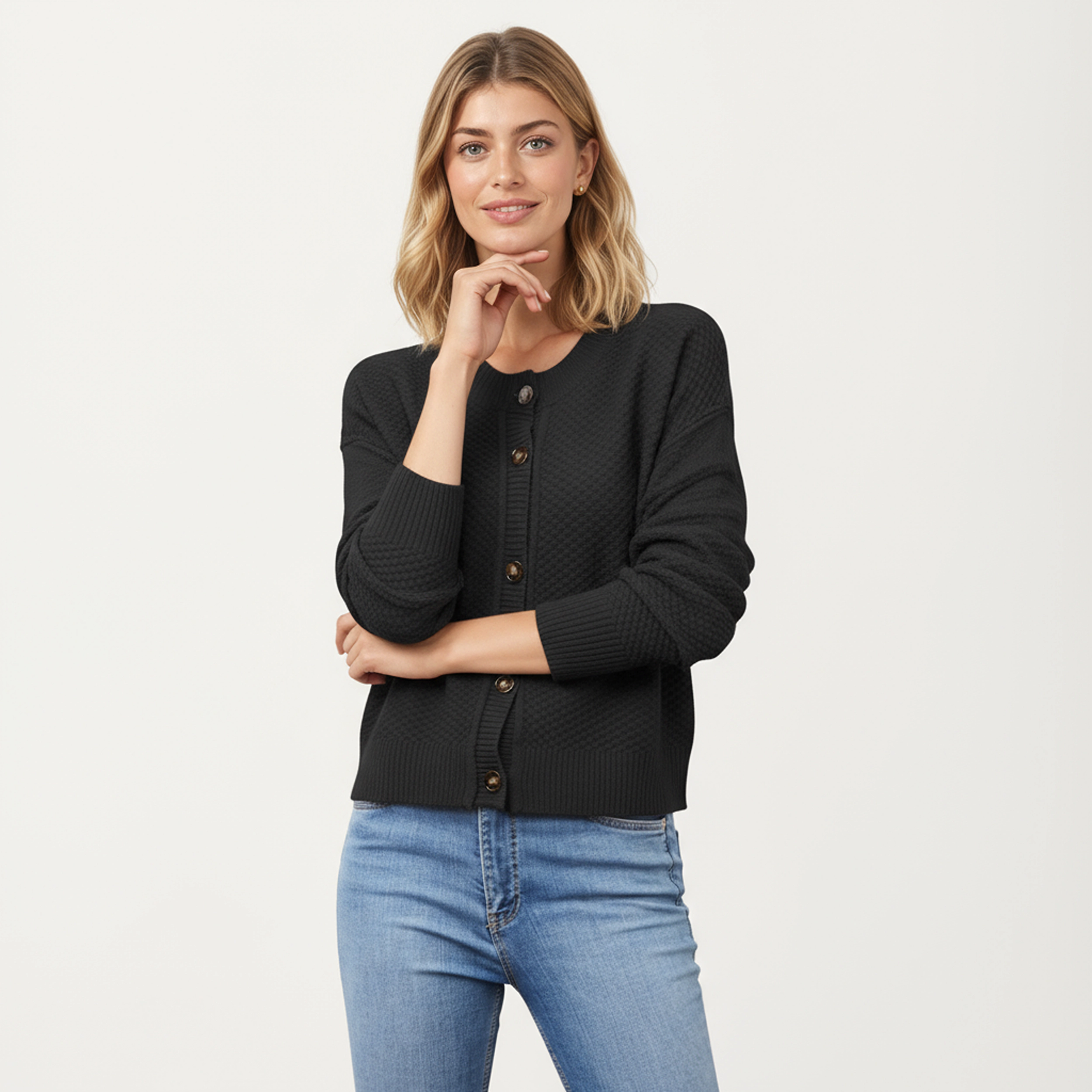 Anna-Kaci Women's Button Front Knit Fashion Cardigan with Long Sleeves and Ribbed Cuffs