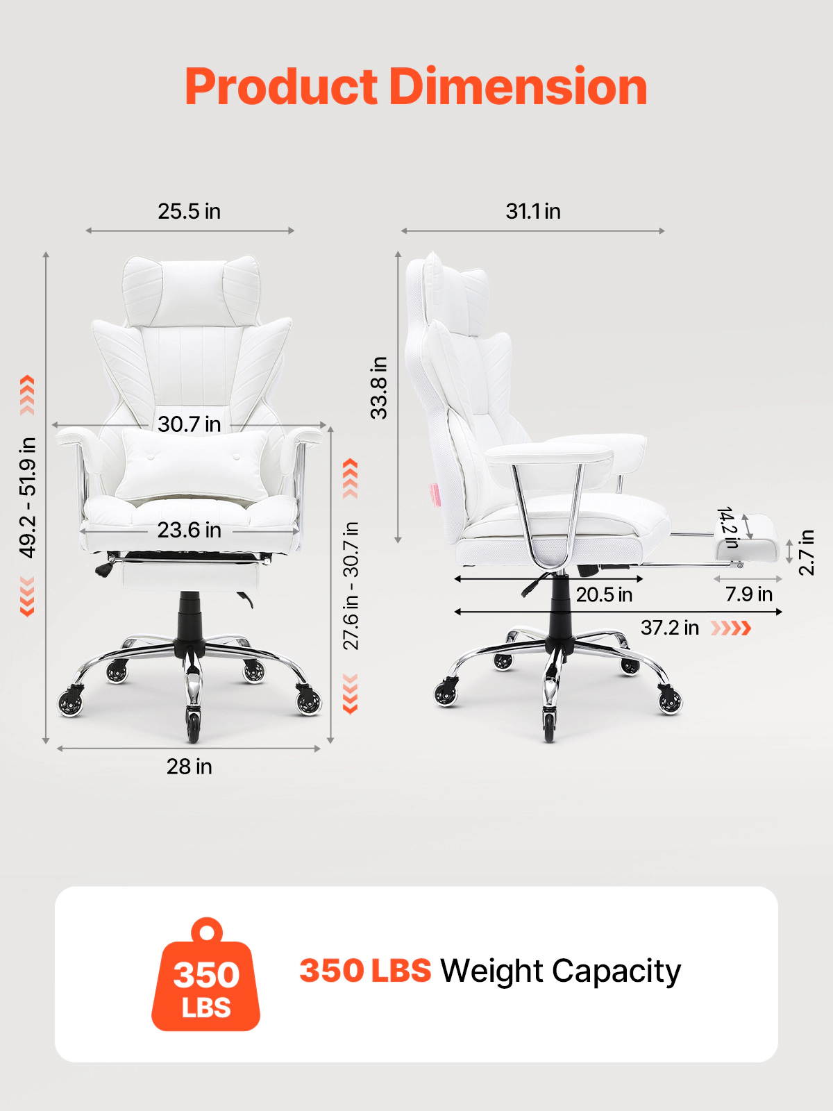HONGGE Reclining Office Chair with Footrest Heavy Duty PU Leather Office Chair Executive Office Chairs with Lumbar