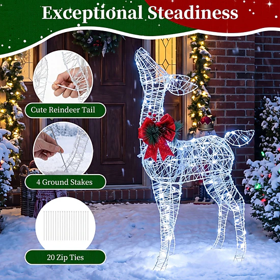 SUGIFT 34.5-in H Lighted Tinsel Christmas Reindeer Yard Decoration with ...