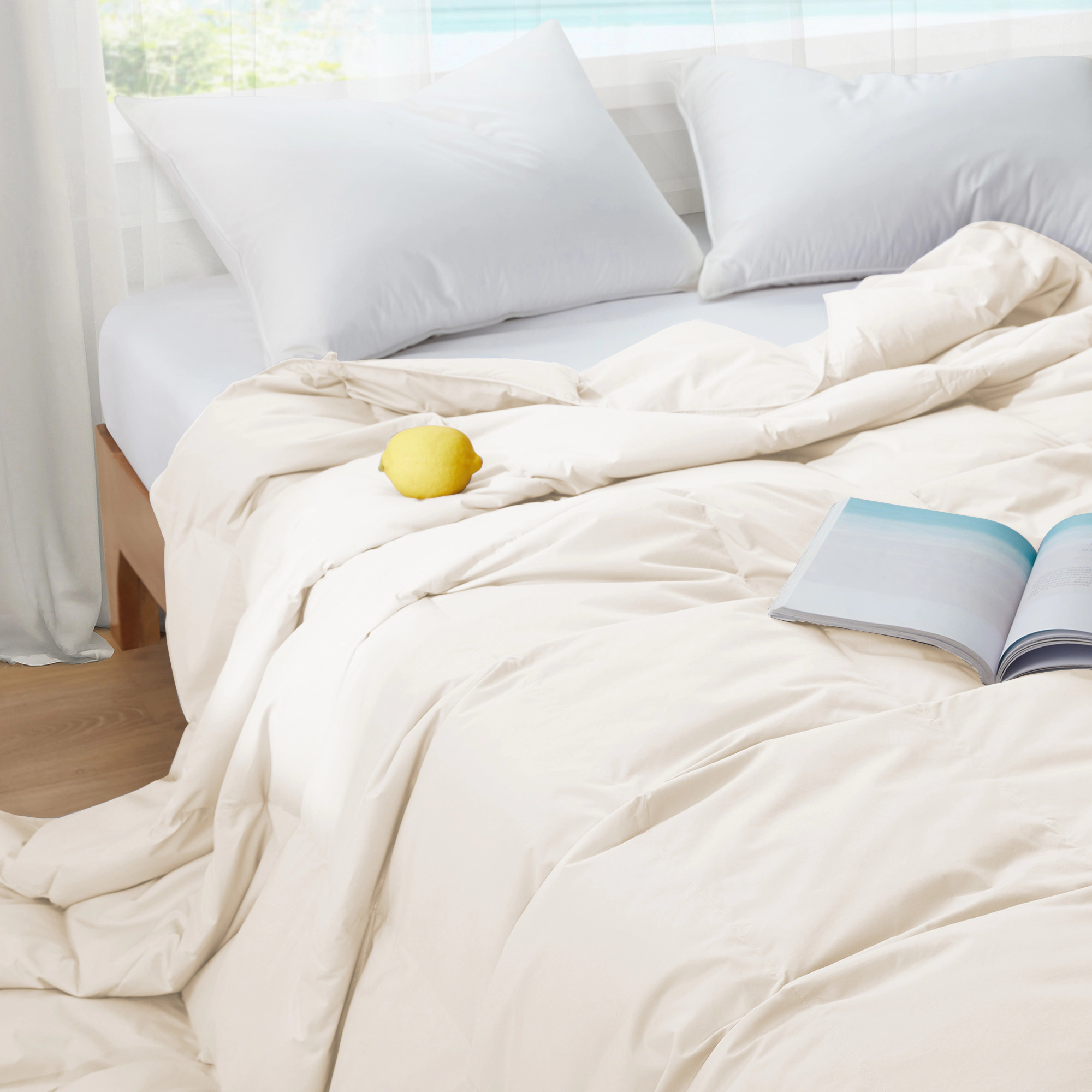 Puredown Selected Lightweight Organic Cotton Goose Down Feather Fiber Comforter