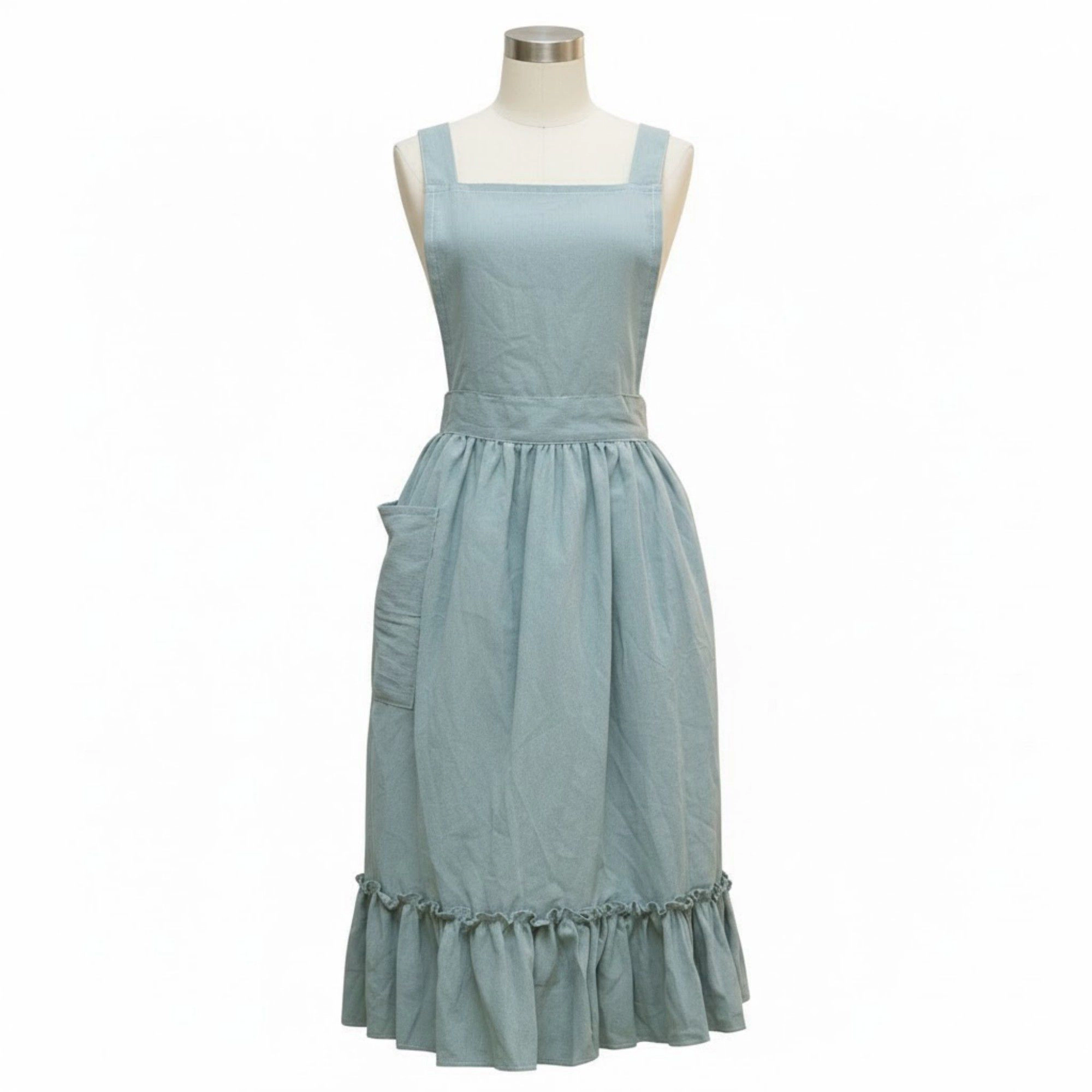 Alilang Women Adjustable Strap Ruffle Hem Apron with Front Pocket and Soft Fabric Design