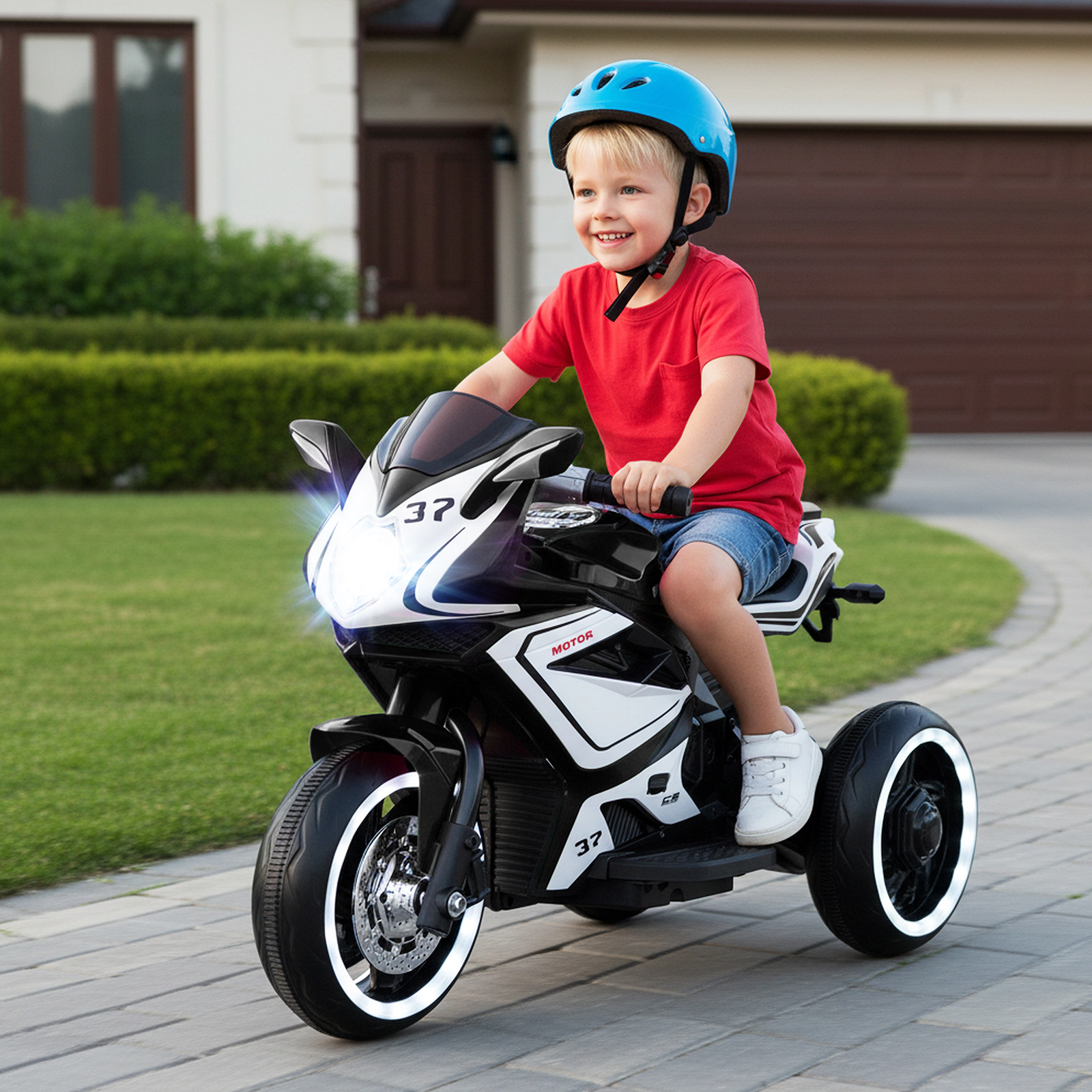 SUGIFT 6V Battery Powered Kids Ride On Motorcycle with LED Lights Mini Electric Motorbike 66-lb Capacity Ages 3+ Black