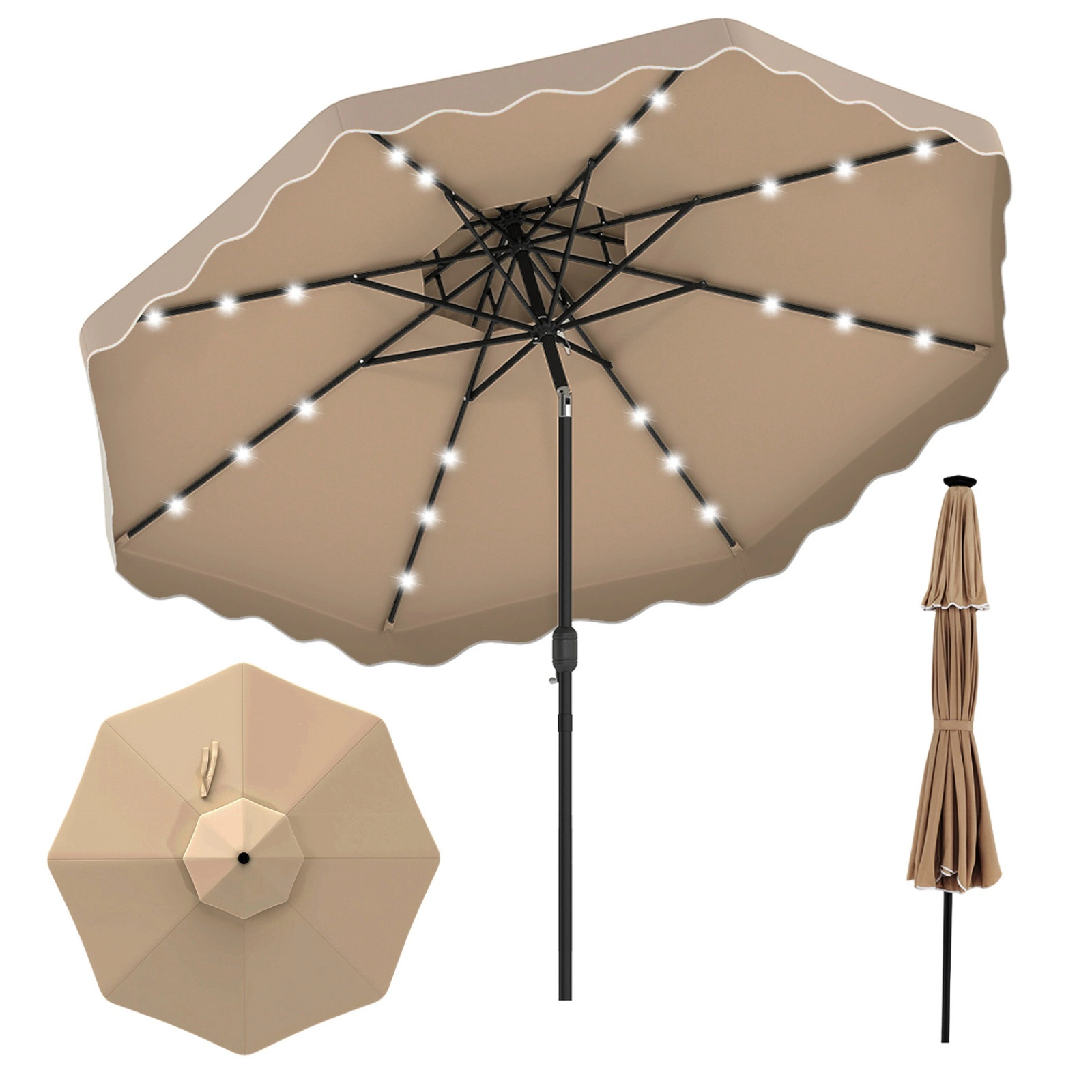 SUGIFT 10 ft Solar LED Patio Umbrella with 24 Lights and 10.5 Outer Canopy