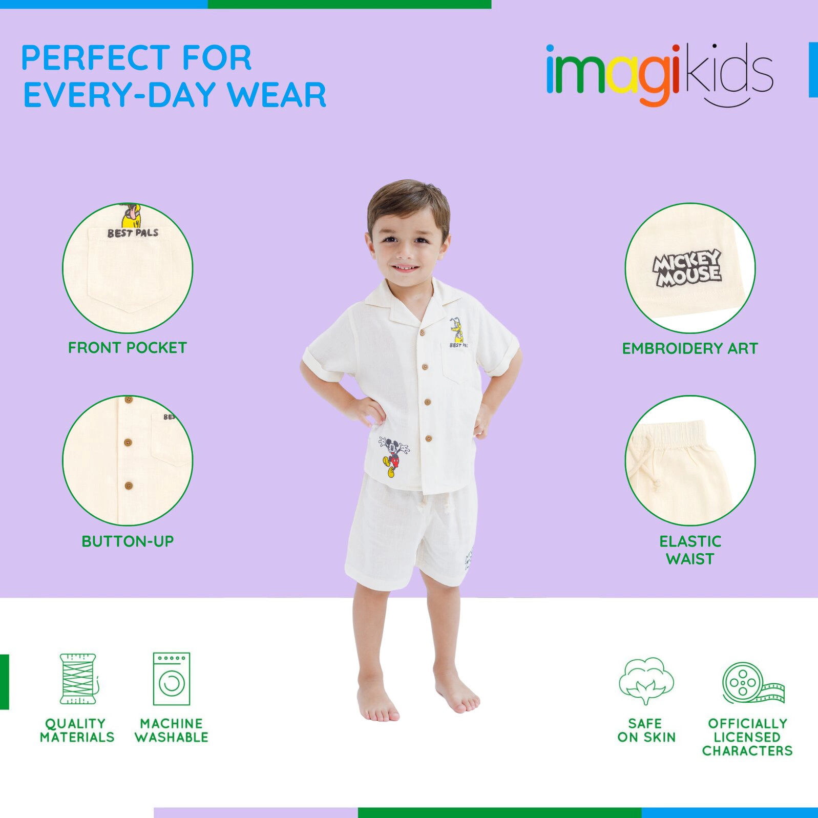 Disney Mickey Mouse Boys' 2-Piece Button-Down Shirt and Shorts Set